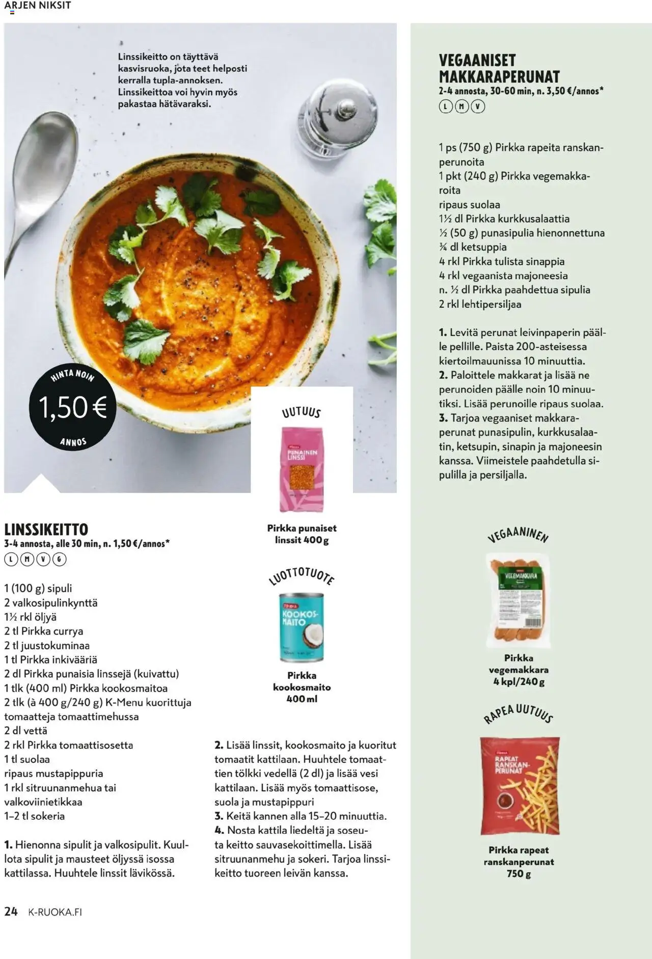 K-Market - K-Ruoka – voimassa 01.10.2025 alkaen | Sivu: 24 | Tuotteet: Makkara, Linssit, Kattila, Suola