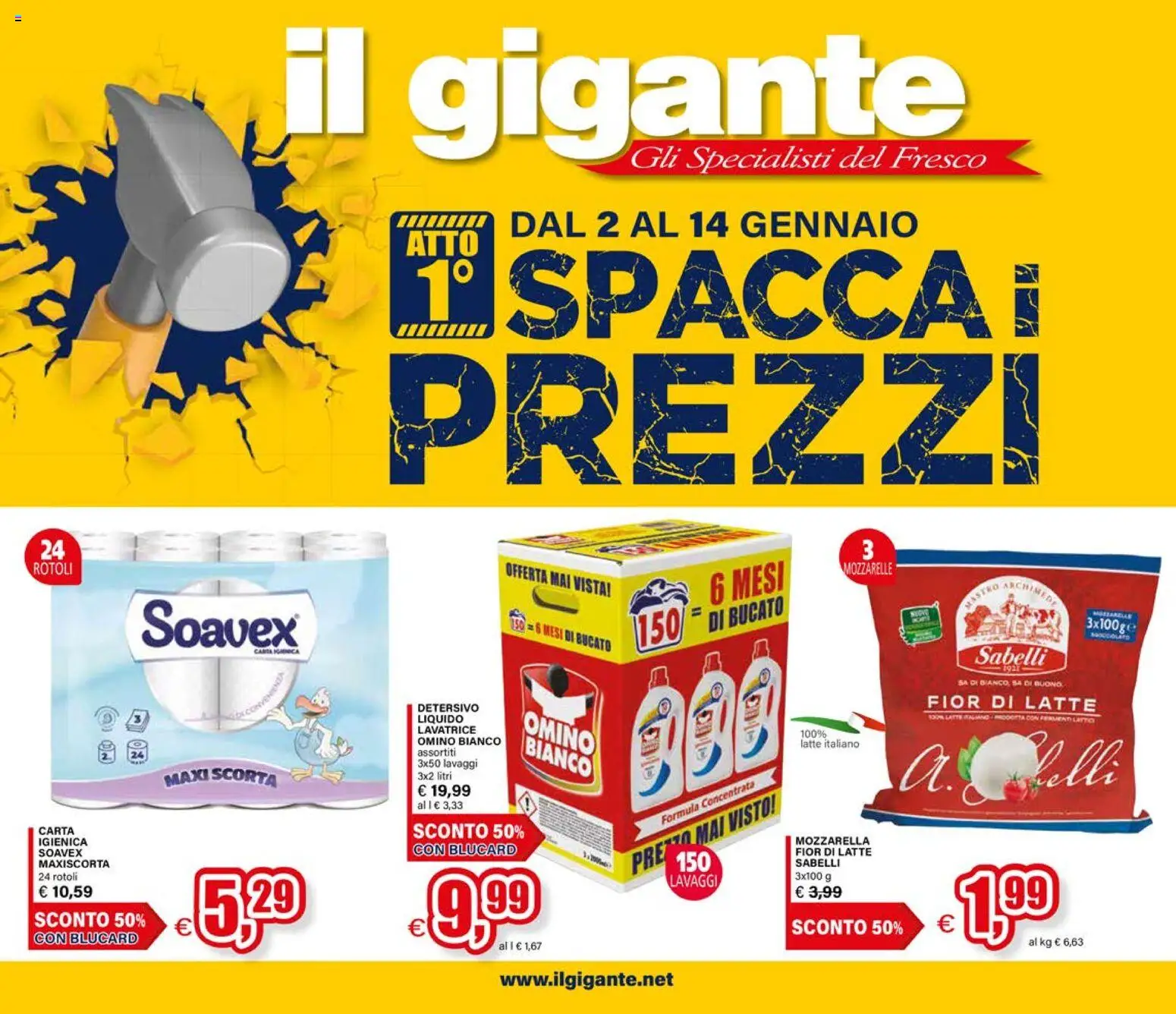 Volantino Il Gigante del 02.01.2026 | Pagina: 1 | Prodotti: Carta igienica, Mozzarella, Latte, Lavatrice