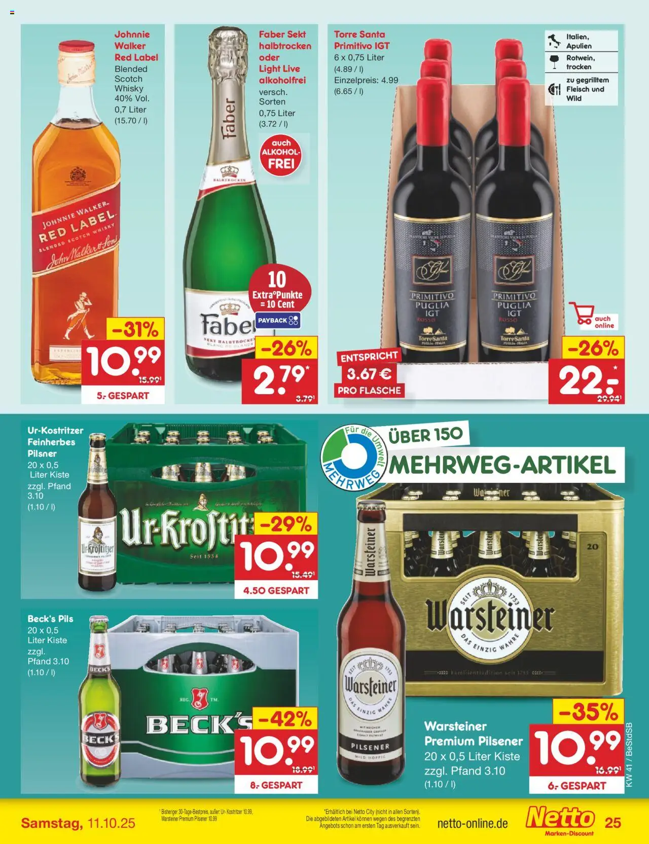 Netto Marken-Discount Prospekt 	 – gültig ab 06.10.2025 | Seite: 29 | Produkte: Kostritzer, Sekt, Fleisch, Johnnie walker
