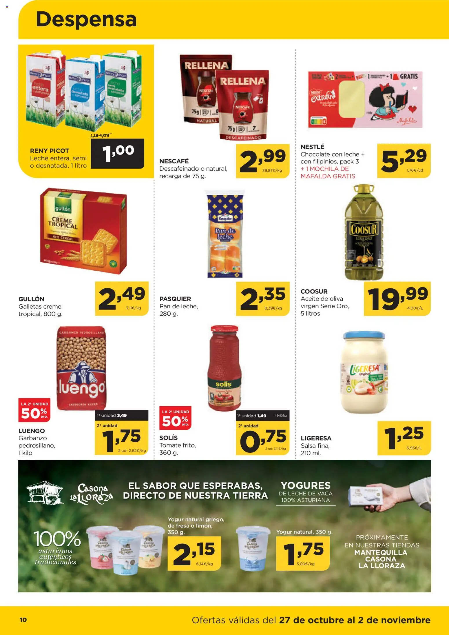 Alimerka folleto Asturias │ válido desde el 27.10.2025 | Página: 10 | Productos: Leche, Yogur, Aceite, Συσκευή ροής