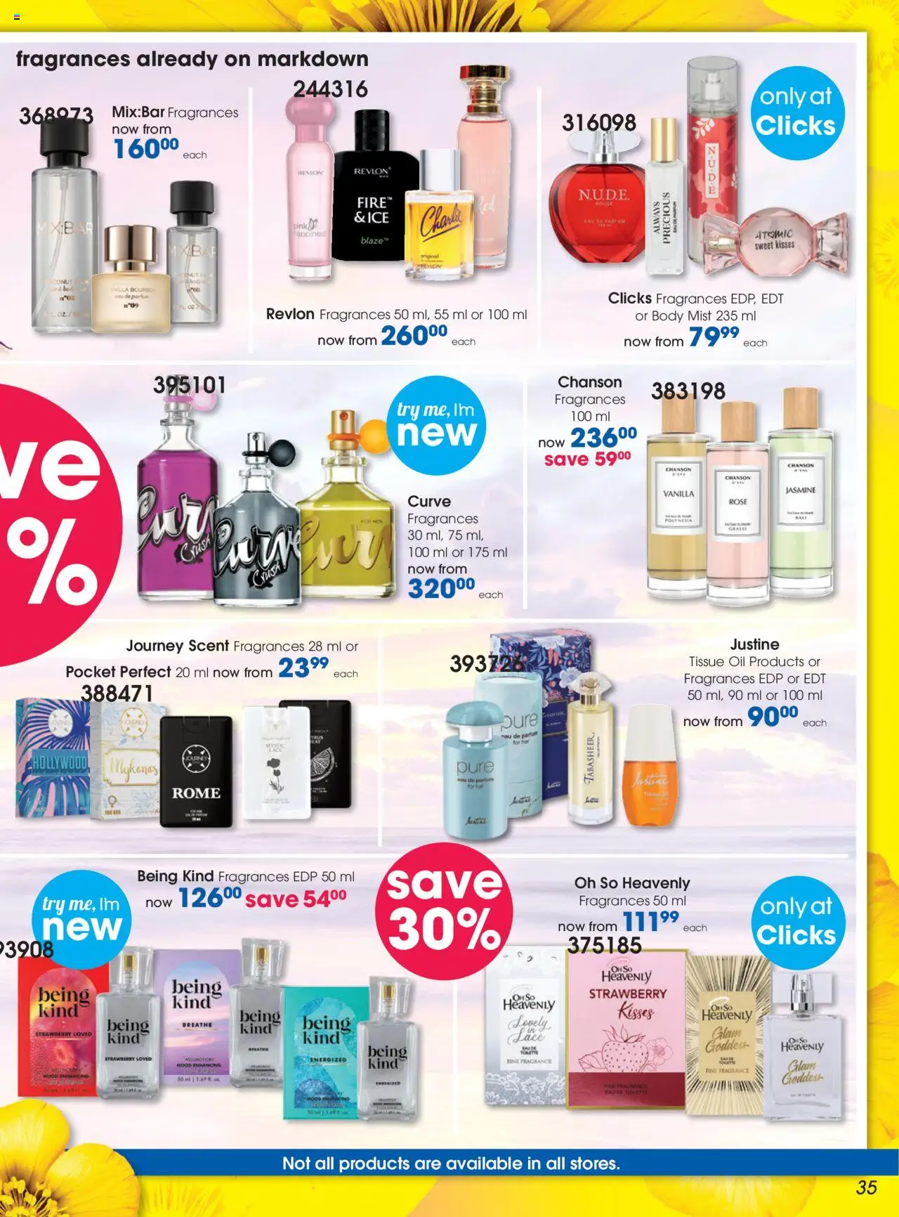 New Clicks catalogue – valid from 23.09.2025 | Page: 35 | Products: Tissue oil, Fragrance, Eau de toilette, Bourbon