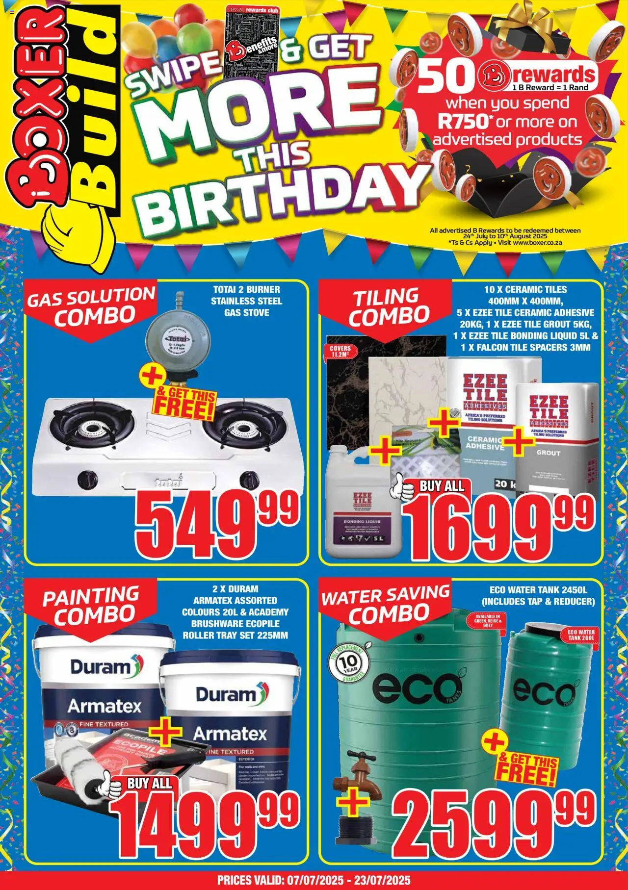 Boxer Eastern Cape - Build │ valid from 07.07.2025 | Page: 1 | Products: Tray, Tank, Tile grout, Bonding liquid