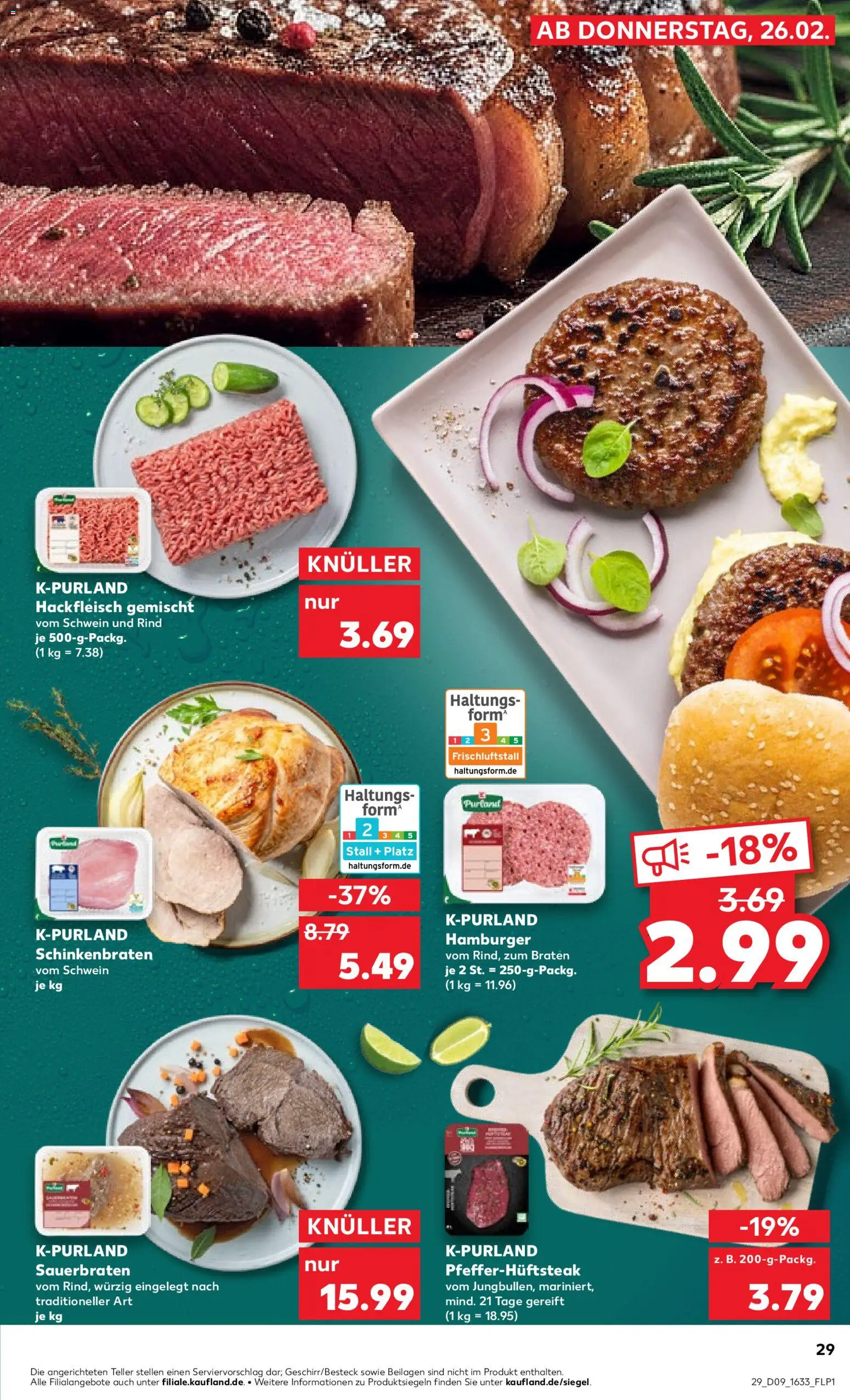 Kaufland prospekt Speyer	 – gültig ab 26.02.2026 | Seite: 29 | Produkte: Burger, Steak, Hackfleisch