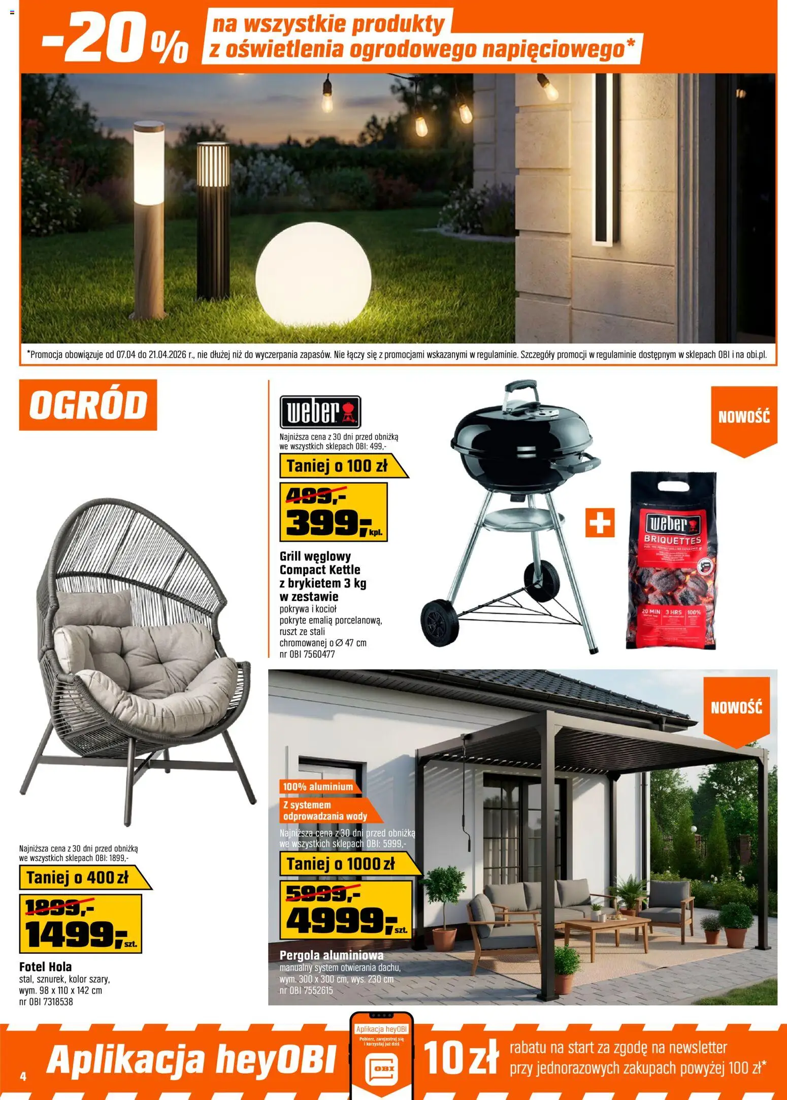 OBI gazetka od 07.04.2026 | Strona: 4 | Produkty: Grill, Ruszt, Fotel
