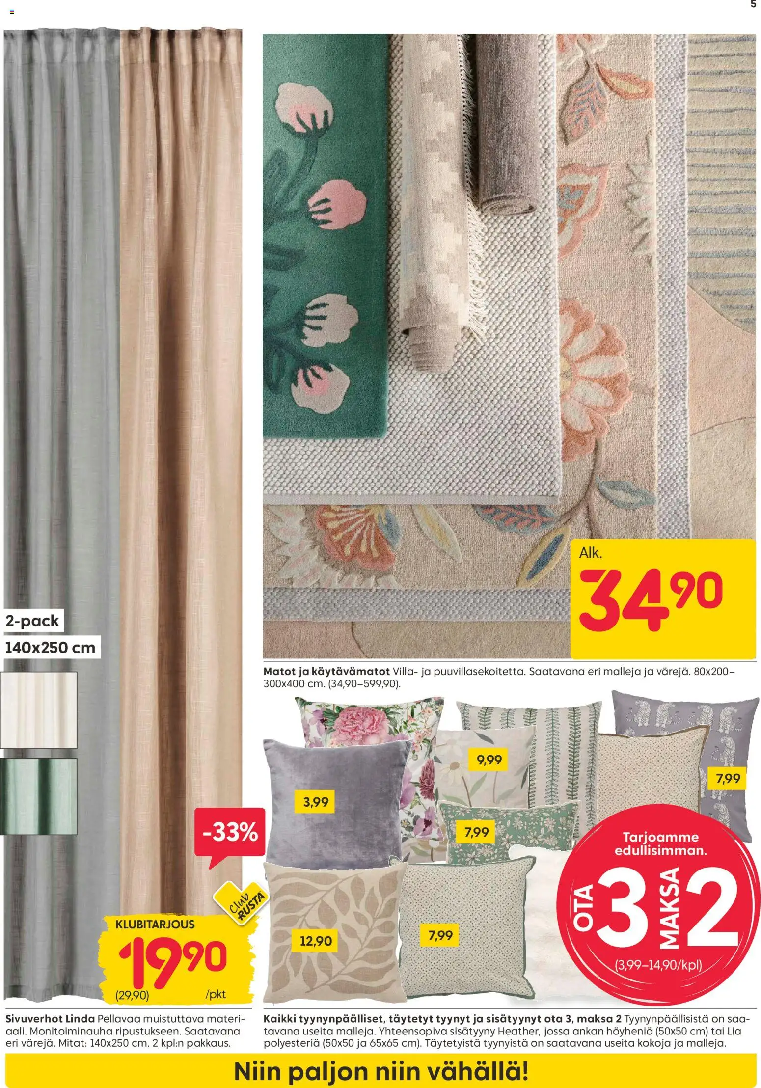 Rusta tarjoukset – voimassa 09.03.2026 alkaen | Sivu: 5 | Tuotteet: Tyynyt, Matot