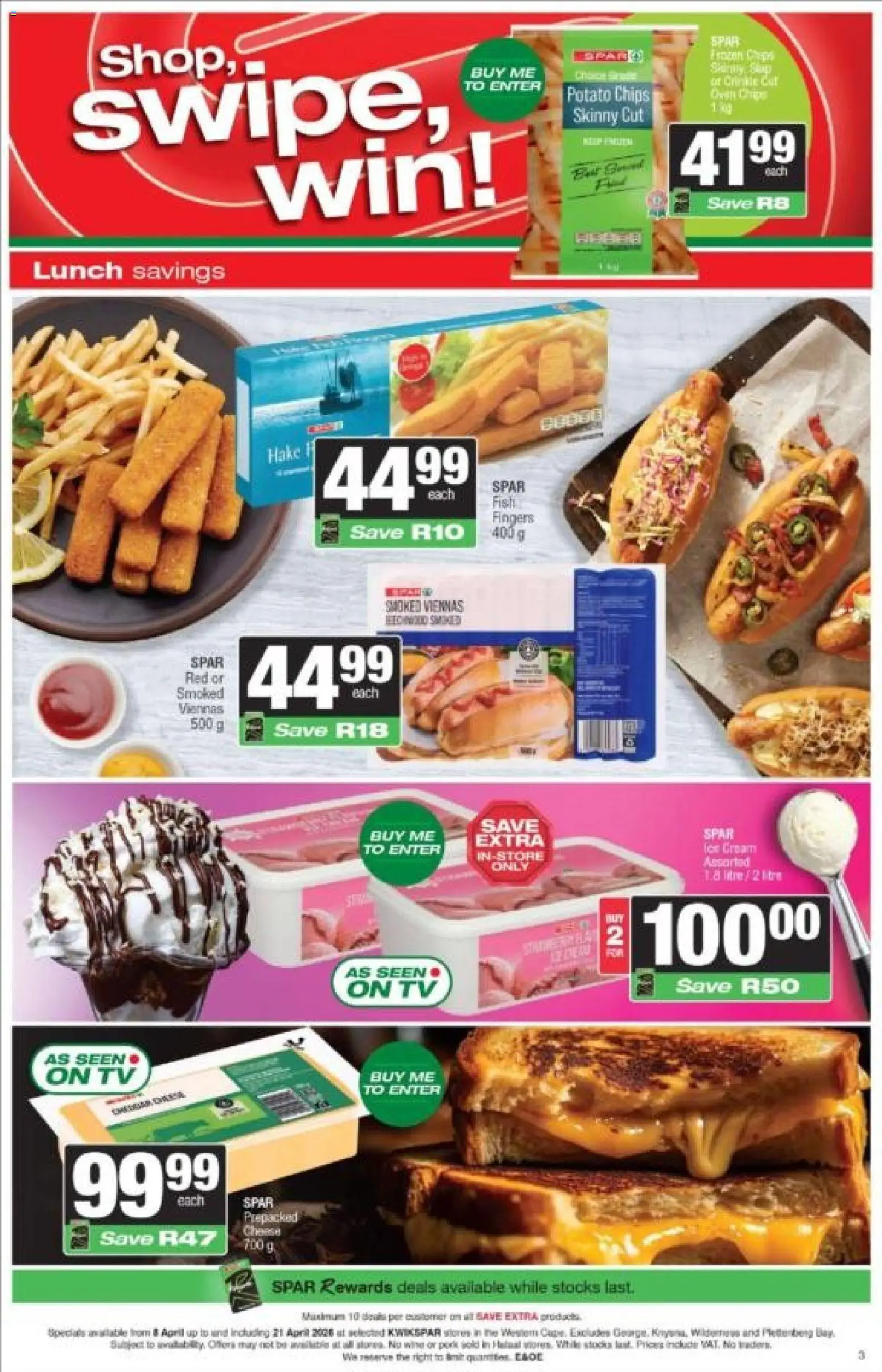 New KWIKSPAR catalogue – valid from 08.04.2026 | Page: 3 | Products: TV, Cheese, Fish, Chips