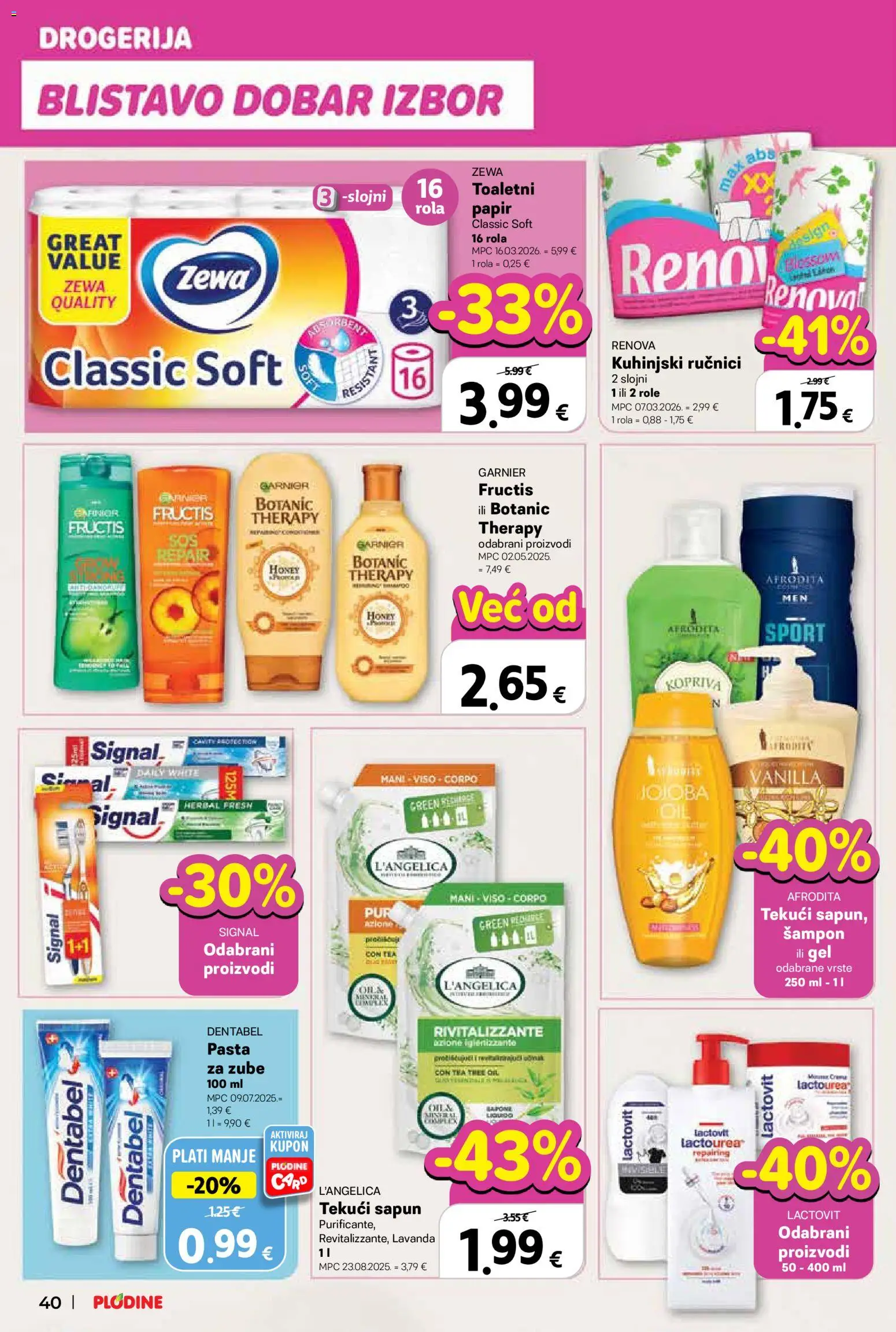 Plodine katalog | vrijedi od 25.03.2026 | Stranica: 40 | Proizvodi: Role, Šampon, Garnier, L'Angelica