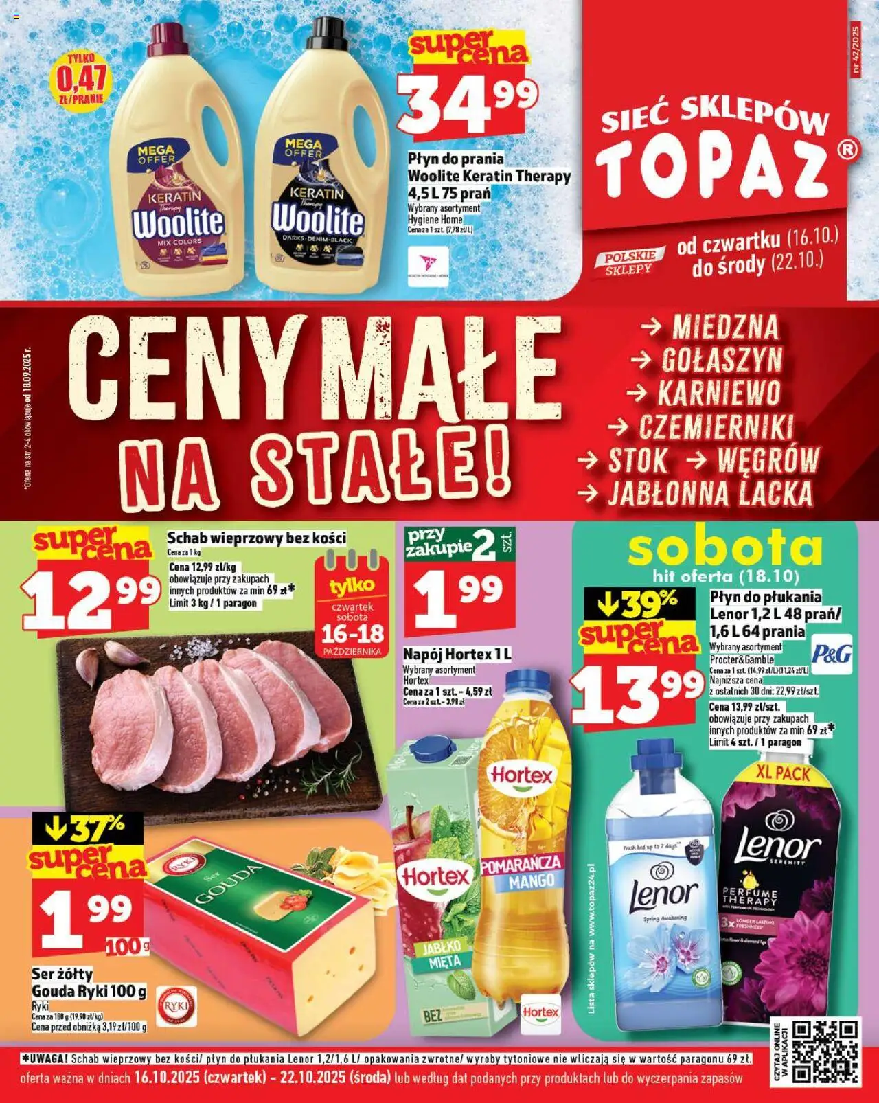 Topaz Gazetka - Ceny małe na stałe od 16.10.2025 | Strona: 1 | Produkty: Mango, Ser żółty, Schab wieprzowy, Ser