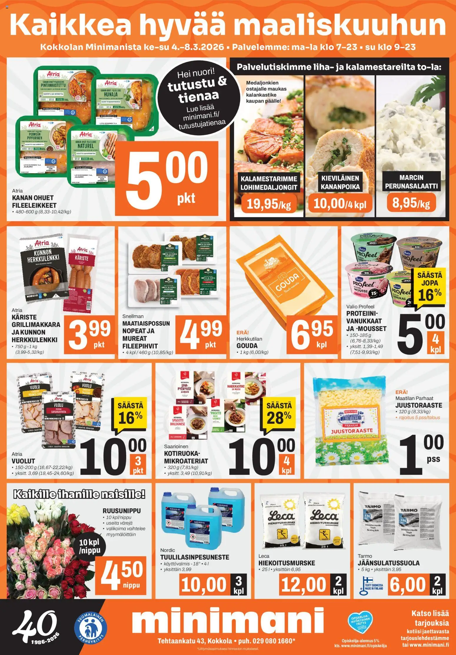 Minimani Tarjoukset - Kokkola – voimassa 04.03.2026 alkaen | Sivu: 1 | Tuotteet: Mousse, Spagetti, Grillimakkara, Hunaja