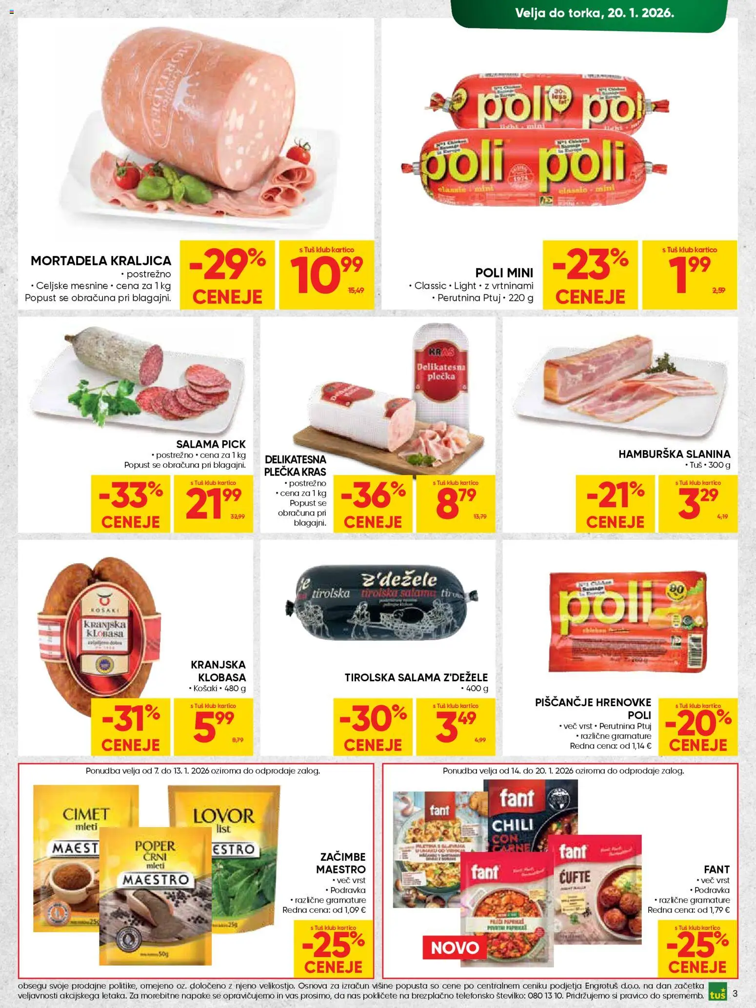 Novi Tuš katalog ponudbe – veljaven od 07.01.2026 | Stran: 3 | Izdelki: Mortadela, Slanina, Zacimbe, Poper