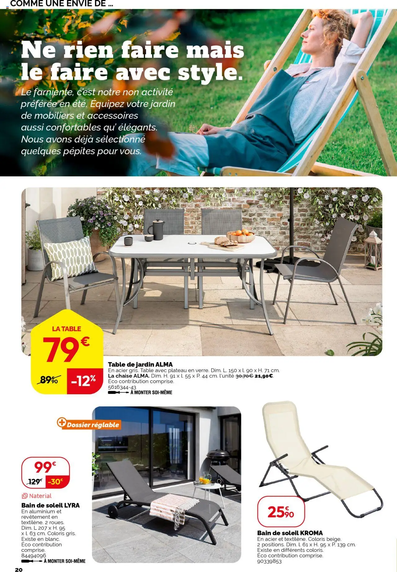  | Page: 20 | Produits: Bain de soleil, Mais, Table de jardin, Table