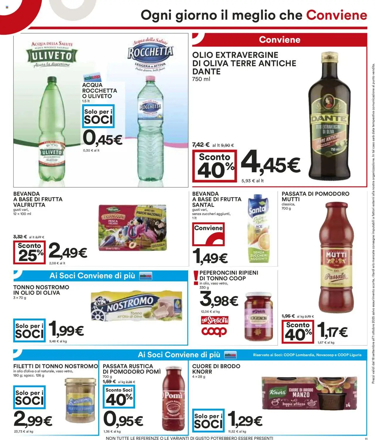 Volantino COOP del 18.09.2025 | Pagina: 11 | Prodotti: Olio, Passata di pomodoro, Acqua minerale, Olio di Oliva