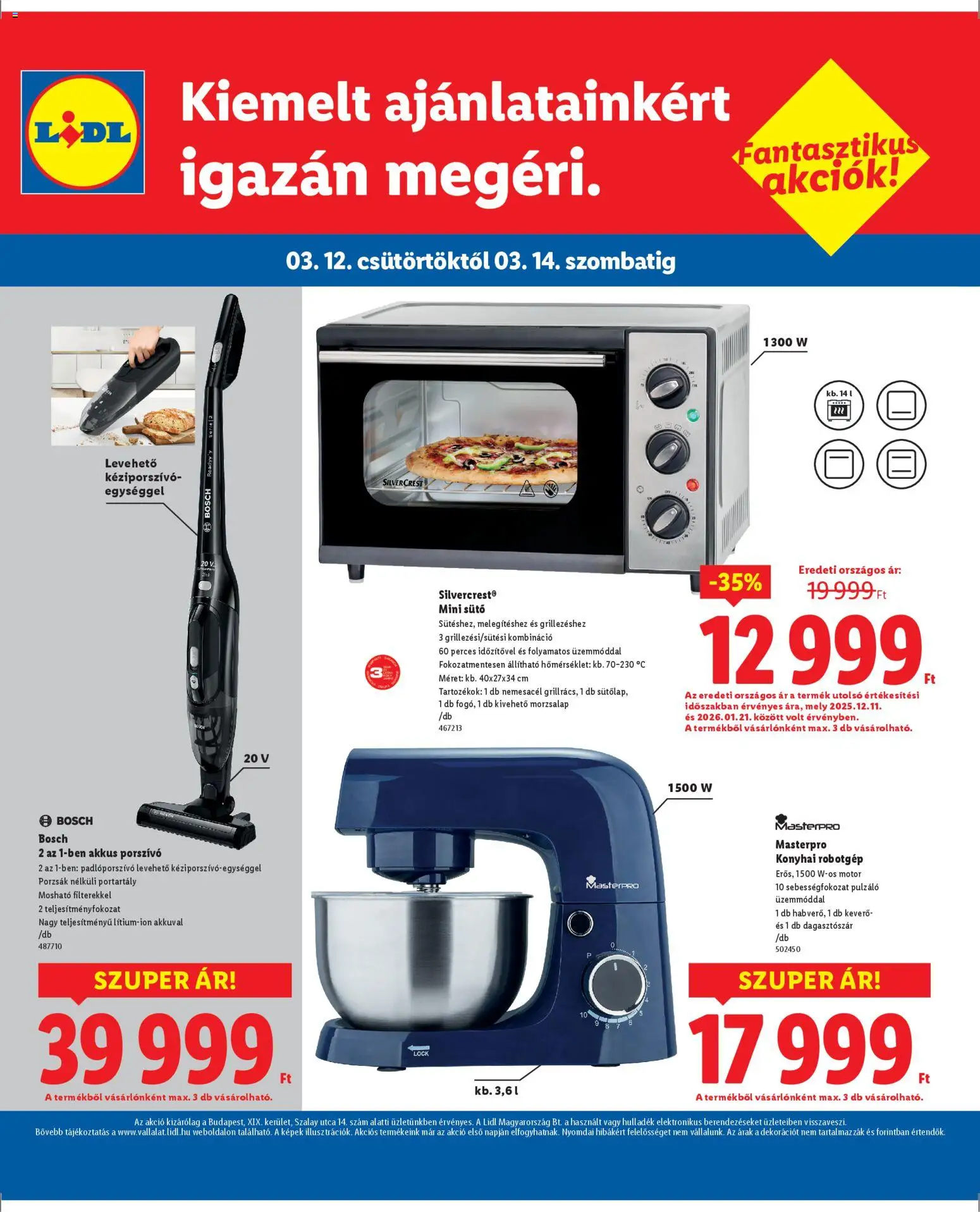 Lidl akciós ujság - amely érvényes a következő dátumtól: 12.03.2026 | Oldal: 8 | Termékek: Akkus porszívó, Porszívó, Robotgép, Keverő