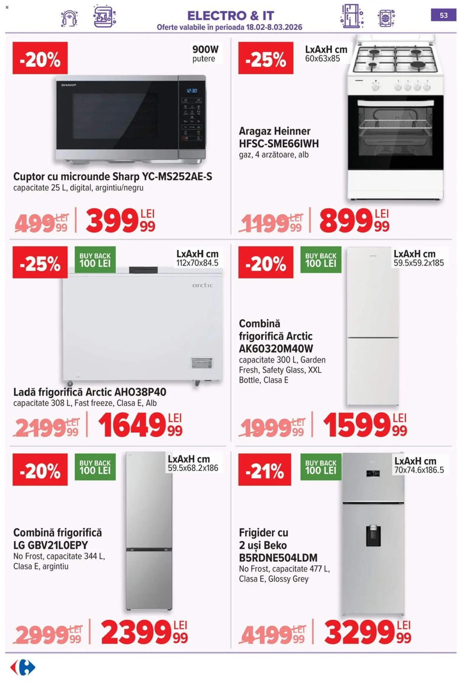 Noul catalog Carrefour – valabil de la 25.02.2026 | Pagină: 56 | Produse: Frigider, Cuptor Cu Microunde, Aragaz, Ladă frigorifică