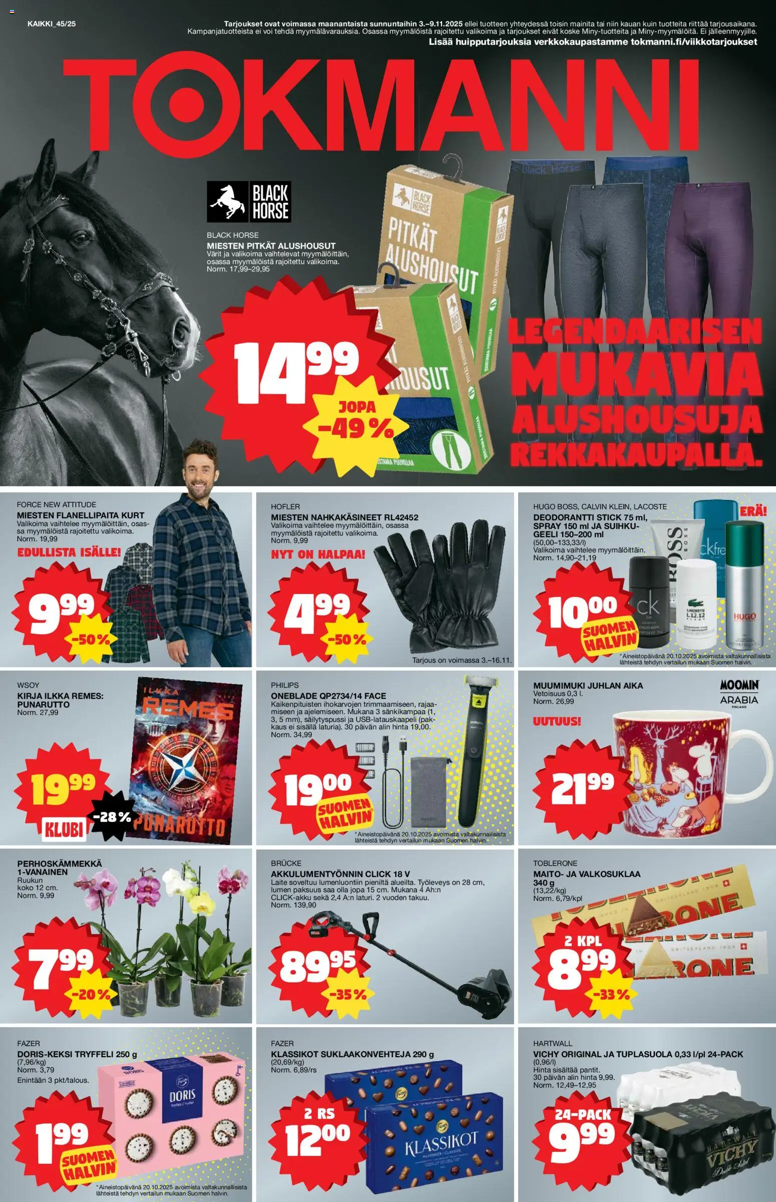 Tokmanni tarjoukset – voimassa 03.11.2025 alkaen | Sivu: 1 | Tuotteet: Kirja, Suihku, Maito, Voi