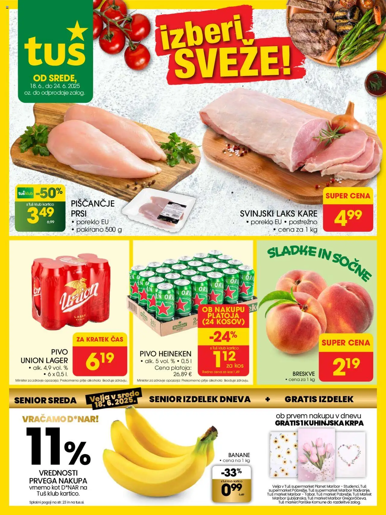 Tuš katalog │ velja od 18.06.2025 | Stran: 25 | Izdelki: Falafel, Kos, Pivo, Banane