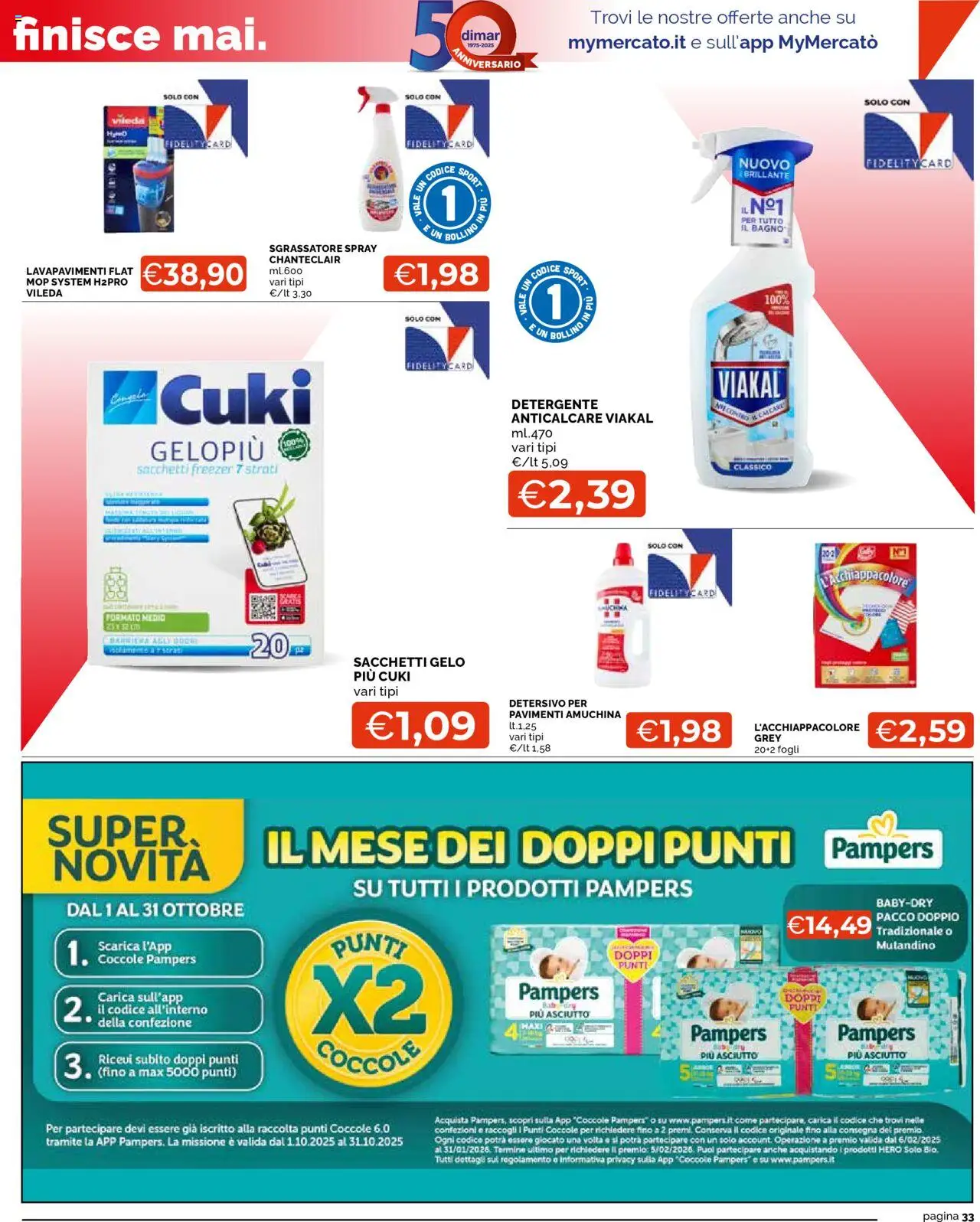 Volantino Mercatò del 02.10.2025 | Pagina: 33 | Prodotti: Detergente, Sgrassatore, Pampers, Bagno