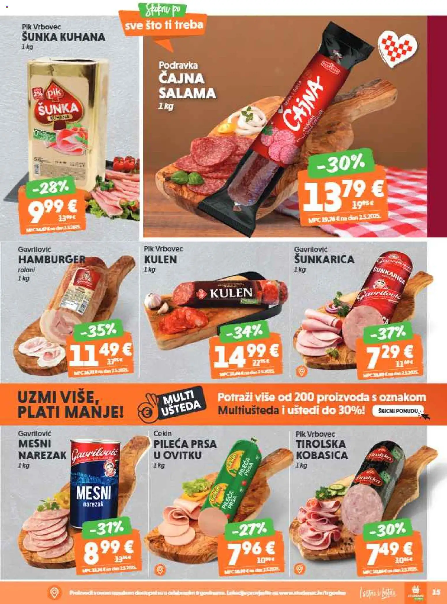 Studenac katalog | vrijedi od 25.03.2026 | Stranica: 15 | Proizvodi: Narezak, Hamburger, Kulen, Pileća prsa