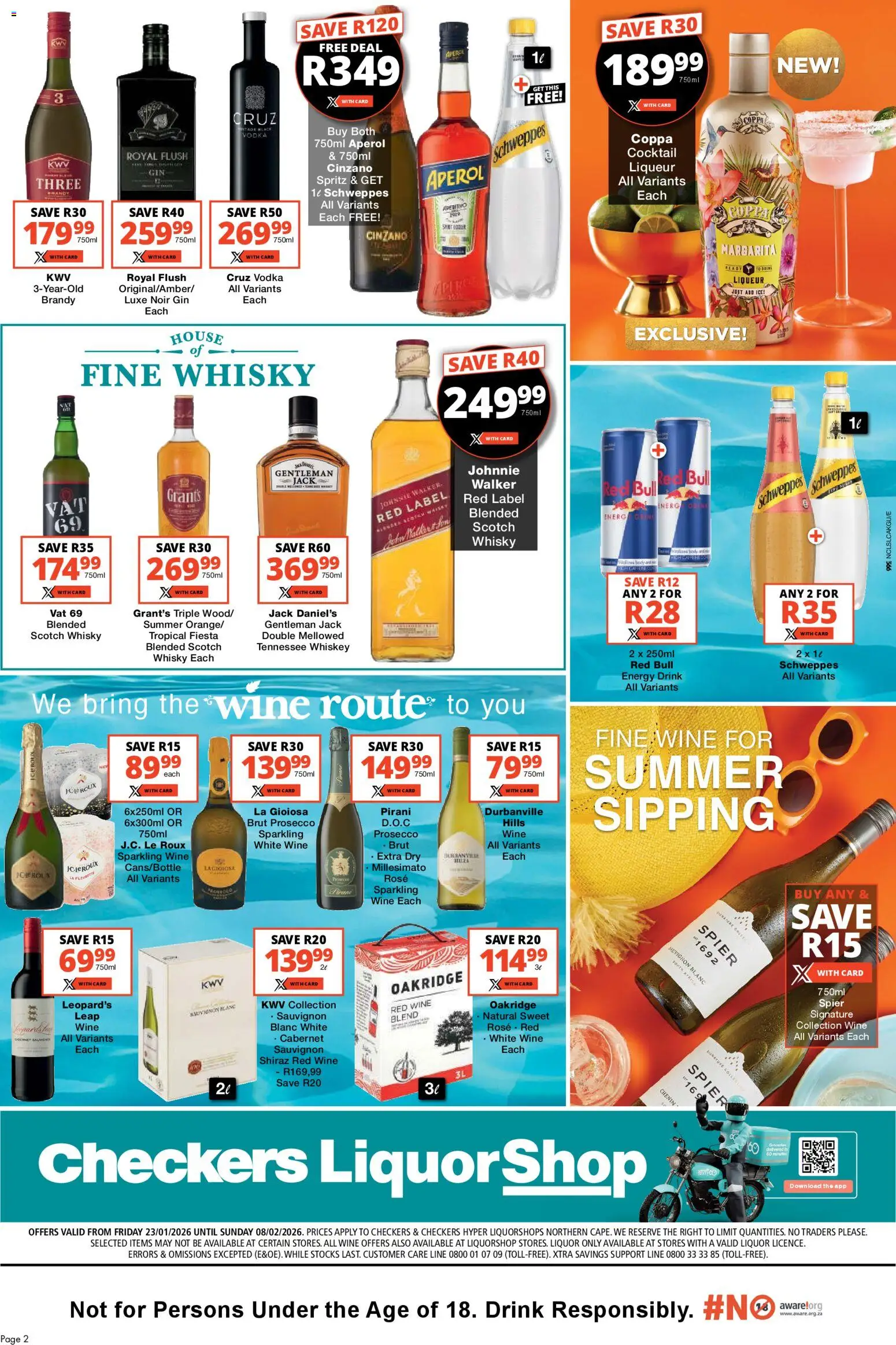 New Checkers catalogue – valid from 23.01.2026 | Page: 2 | Products: Brandy, Gin, Vodka, Whiskey