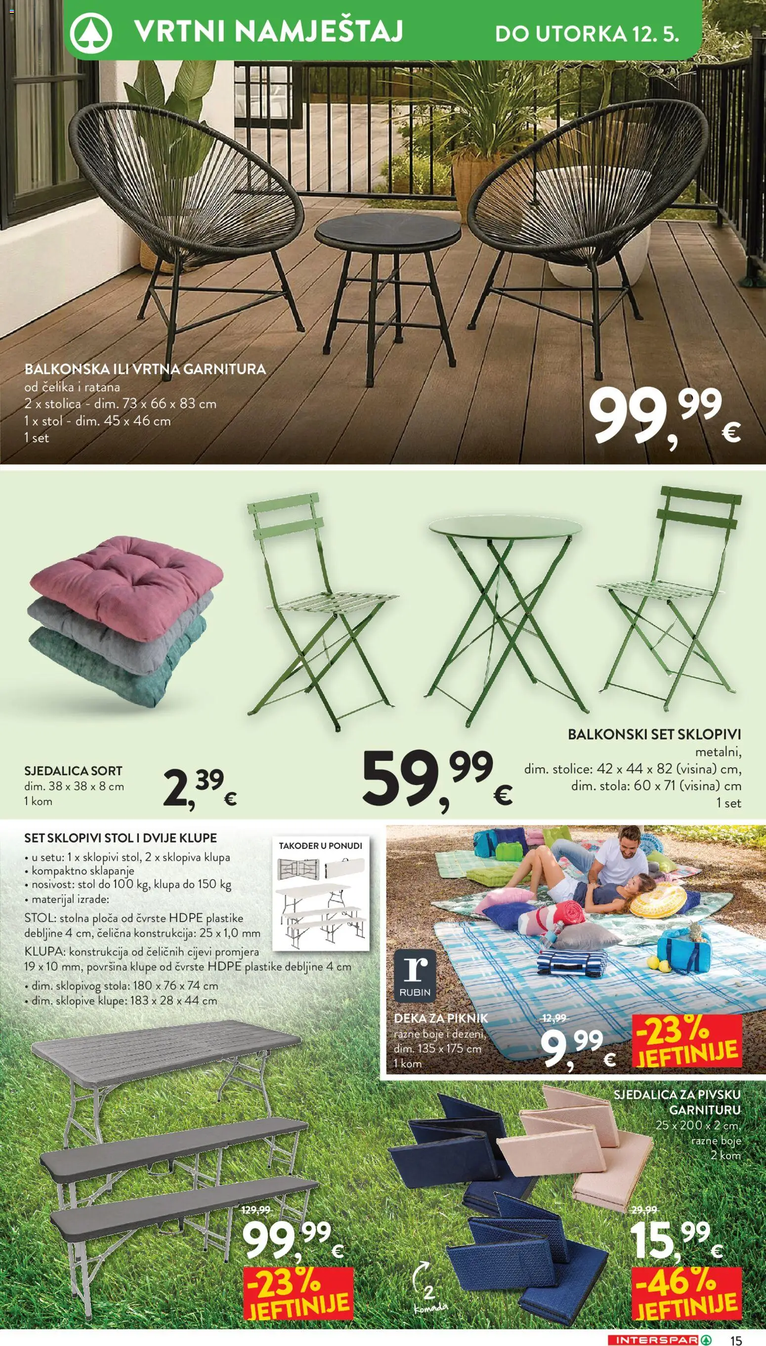 Interspar katalog | vrijedi od 22.04.2026 | Stranica: 15 | Proizvodi: Stol, Stolica, Vrtni namještaj, Vrtna garnitura
