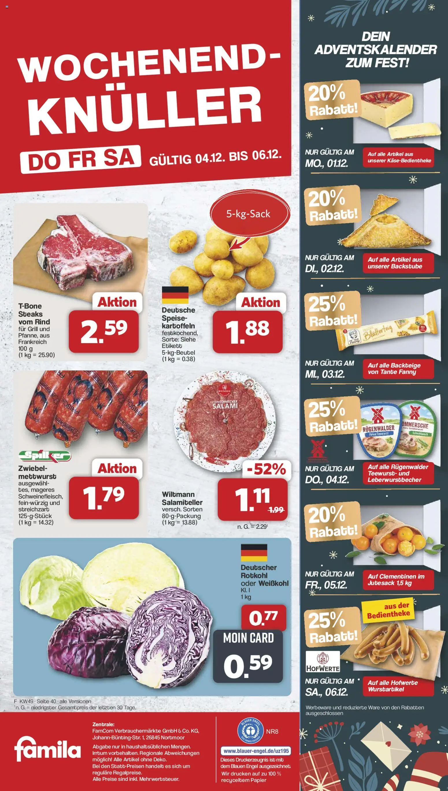 Famila Nordwest Prospekt 	 – gültig ab 01.12.2025 | Seite: 41 | Produkte: Grill, Rotkohl, Kartoffeln, Salami