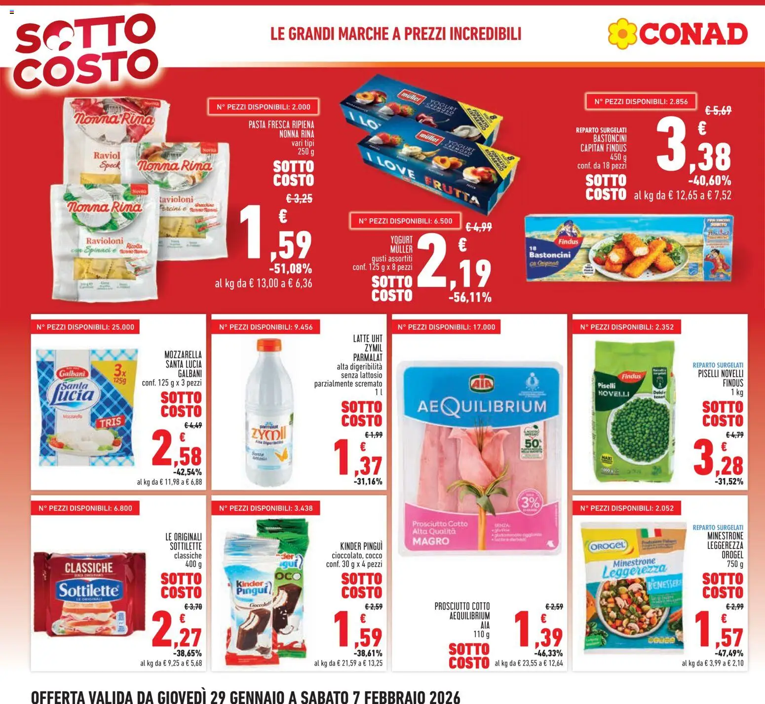 Volantino Conad del 29.01.2026 | Pagina: 2 | Prodotti: Minestrone, Mozzarella, Pasta, Piselli