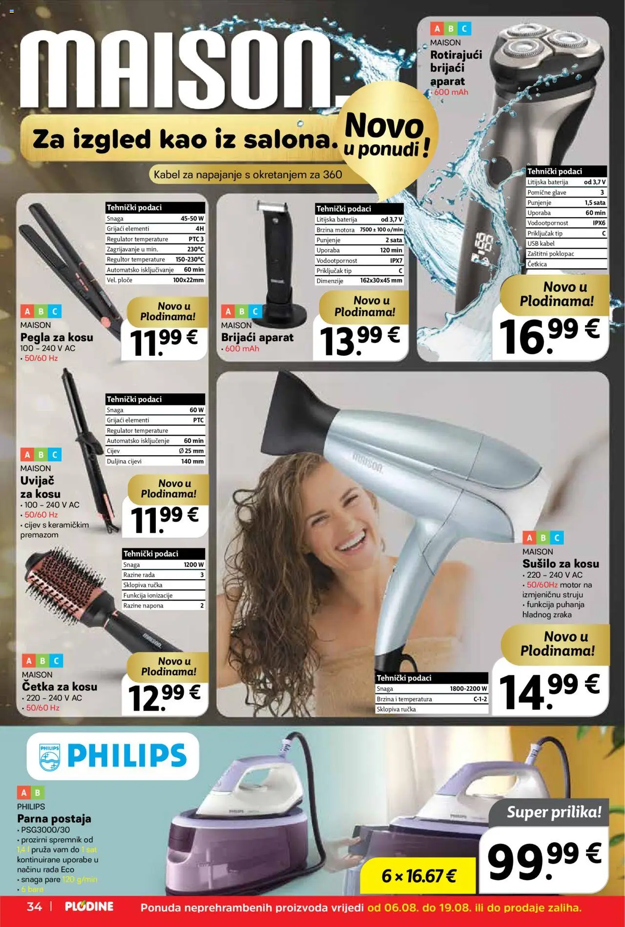 Plodine katalog | vrijedi od 06.08.2025 | Stranica: 34 | Proizvodi: Sušilo za kosu, Baterija, Kabel, USB