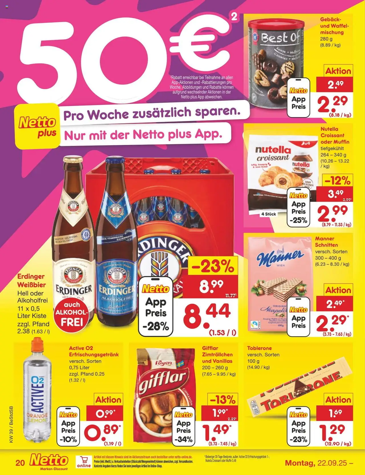 Netto Marken-Discount Prospekt 	 – gültig ab 22.09.2025 | Seite: 22 | Produkte: Weißbier, Croissant, Nutella, Kekse