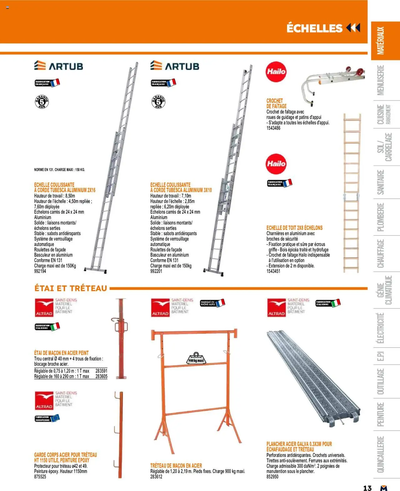  | Page: 13 | Produits: Étai, Échafaudage, Tréteau, Poignées
