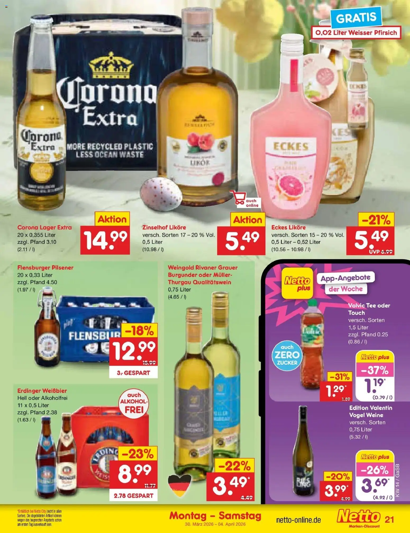 Netto Marken-Discount Prospekt Bremen-Lesum	 – gültig ab 30.03.2026 | Seite: 25 | Produkte: Erdinger, Flensburger, Zucker, Pfirsich