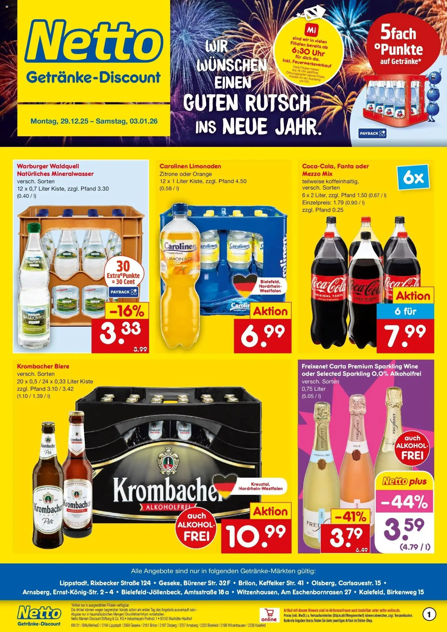 Netto Marken-Discount prospekt Brilon	 – gültig ab 28.12.2025 | Seite: 1 | Produkte: Cola, Freixenet, Pils, Uhr