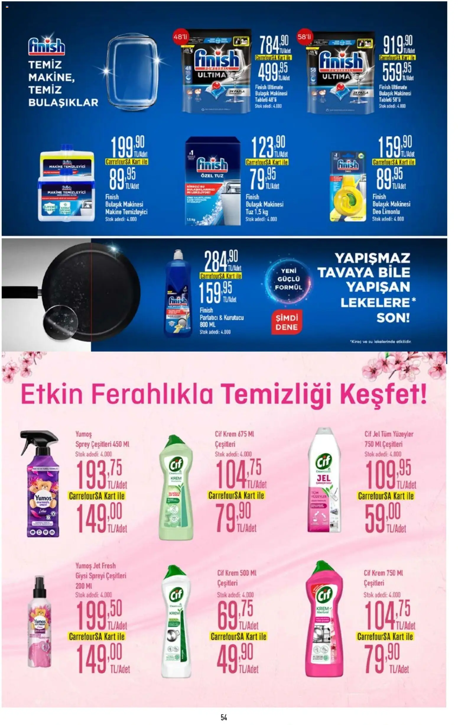 CarrefourSA Katalog - 09.03.2026 tarihinden itibaren geçerlidir | Sayfa: 54 | Ürünler: Krem, Su, Tuz, Bulaşık makinesi