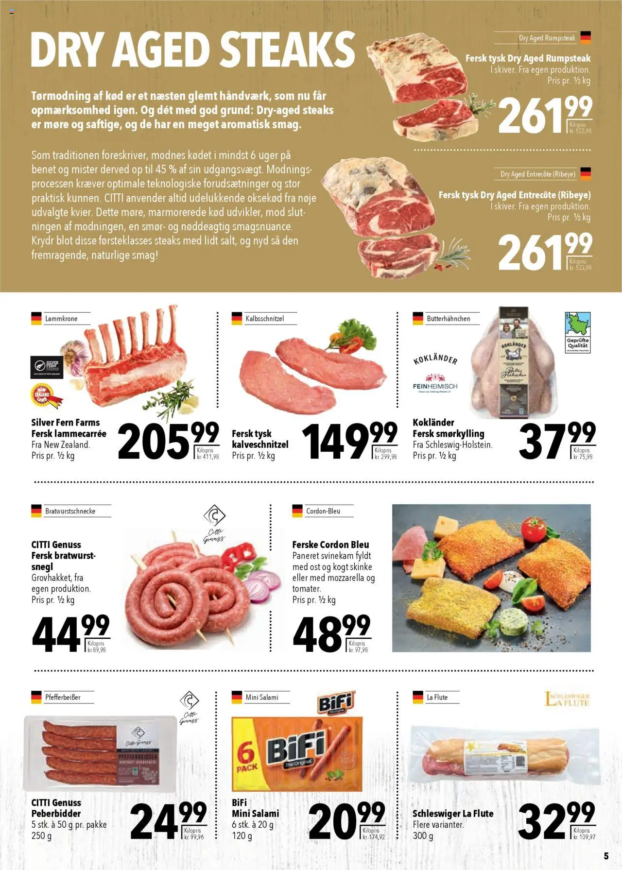 CITTI Markt - Dänemark-Werbung - gültig ab dem 13.08.2025 | Seite: 5 | Produkte: Bifi, Bratwurst, Entrecote, Salami