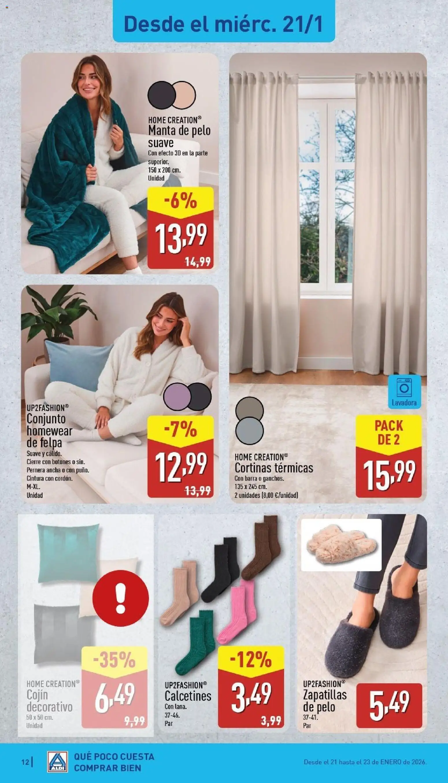 Aldi folleto Baleares │ válido desde el 19.01.2026 | Página: 12 | Productos: Zapatillas, Manta, Lavadora, Cojín