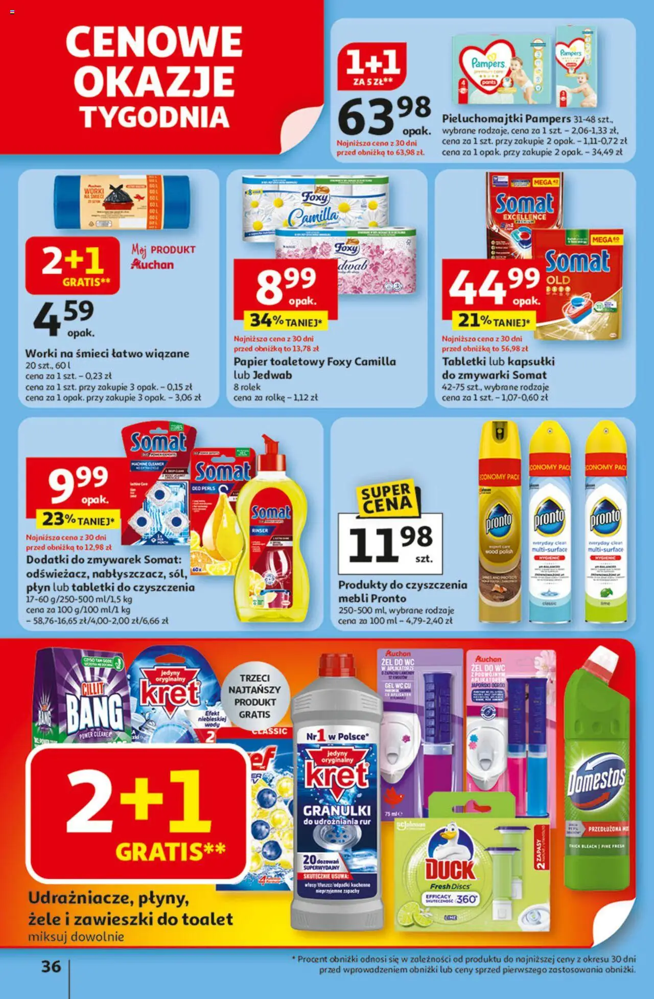 Auchan Gazetka - Odlotowe ceny na start szkoły Hipermarket od 14.08.2025 | Strona: 36 | Produkty: Papier toaletowy, Cleaner, Pampers, Domestos