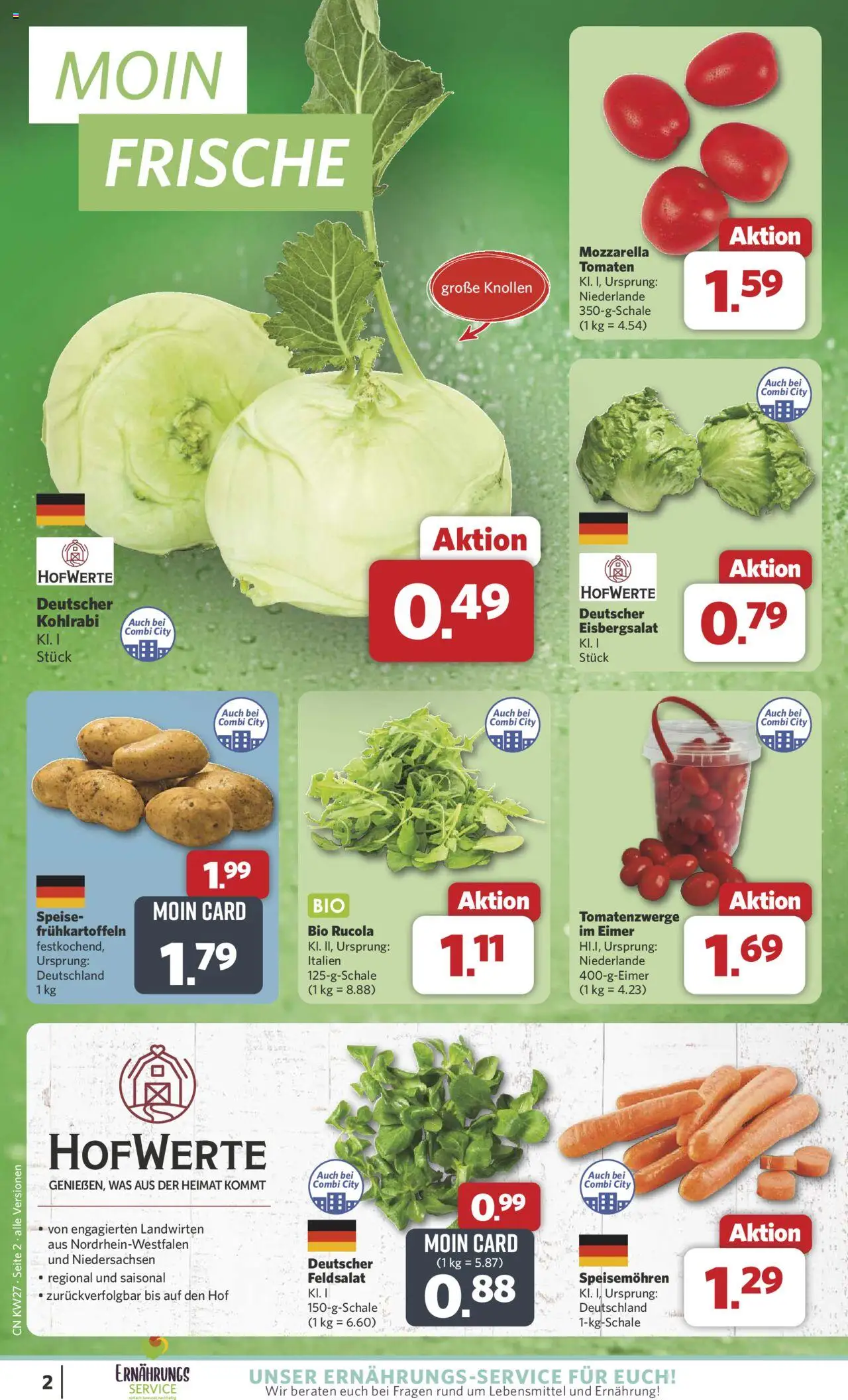 Combi Prospekt 	 - gültig ab dem 30.06.2025 | Seite: 2 | Produkte: Mozzarella, Rucola, Kohlrabi, Eisbergsalat