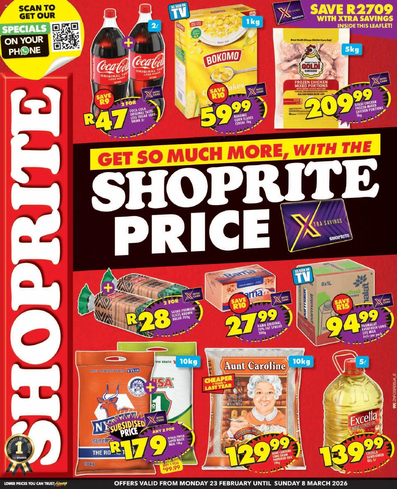 New Shoprite catalogue – valid from 23.02.2026 | Page: 1 | Products: Maize meal, Oil, Chicken, Rice