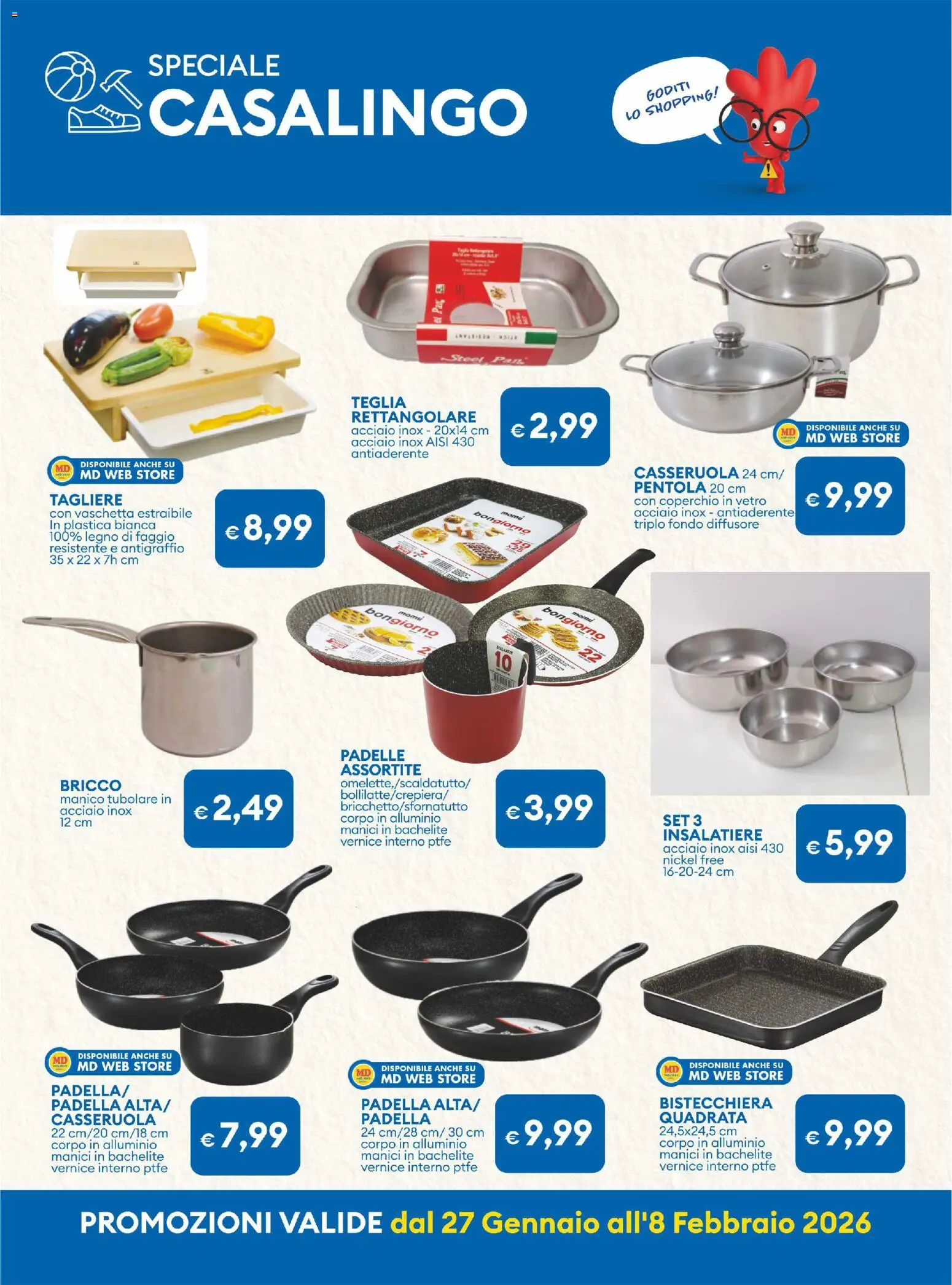 Volantino MD Discount del 27.01.2026 | Pagina: 24 | Prodotti: Bistecchiera, Padella, Casseruola, Alluminio