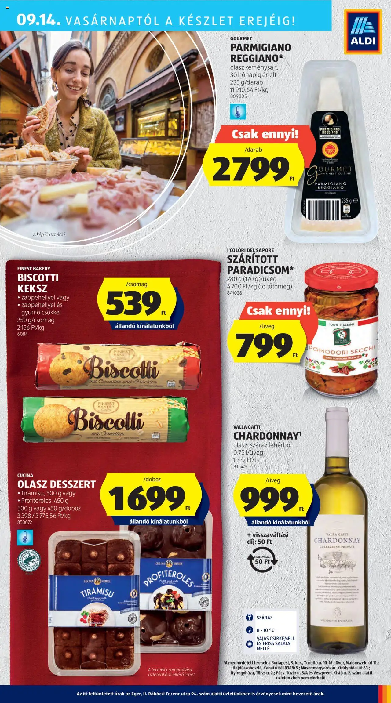 Aldi akciós ujság - amely érvényes a következő dátumtól: 11.09.2025 | Oldal: 35 | Termékek: Profiteroles, Fehérbor, Saláta, Csirkemell