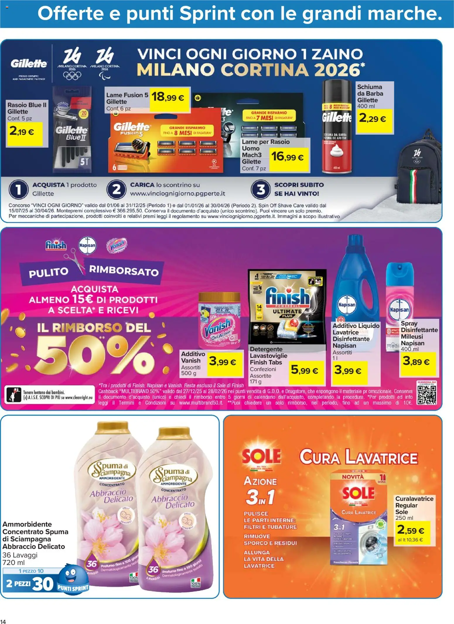 Volantino Carrefour del 17.02.2026 | Pagina: 14 | Prodotti: Ammorbidente, Zaino, Lavastoviglie, Profumo