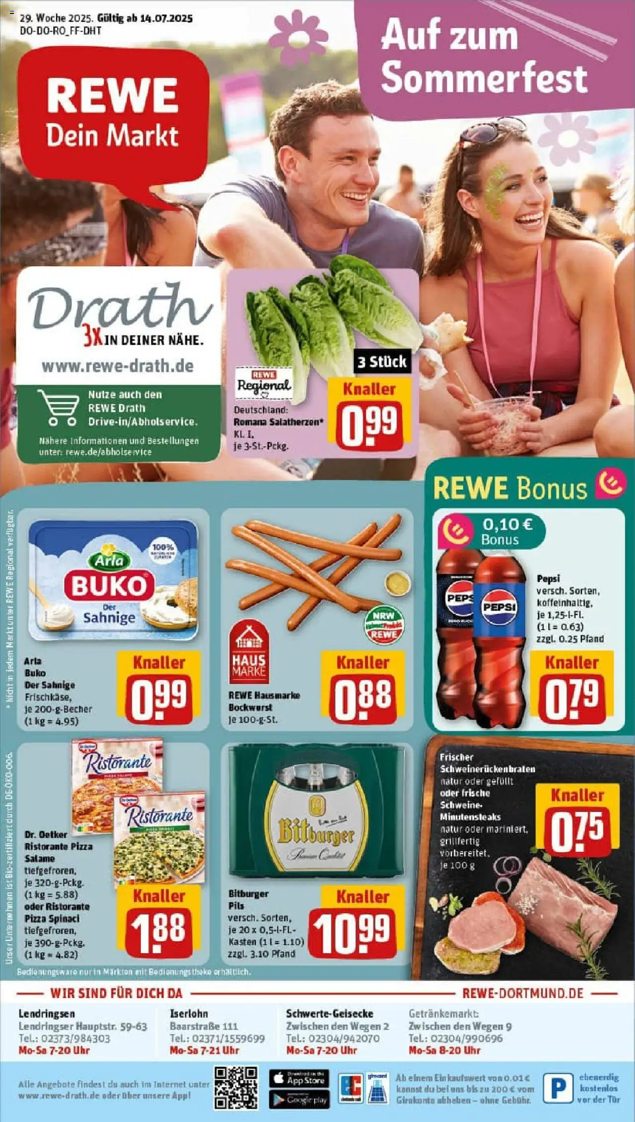 Rewe prospekt Schwerte	 - gültig ab dem 13.07.2025 | Seite: 1 | Produkte: Ristorante, Bockwurst, Tür, Arla buko