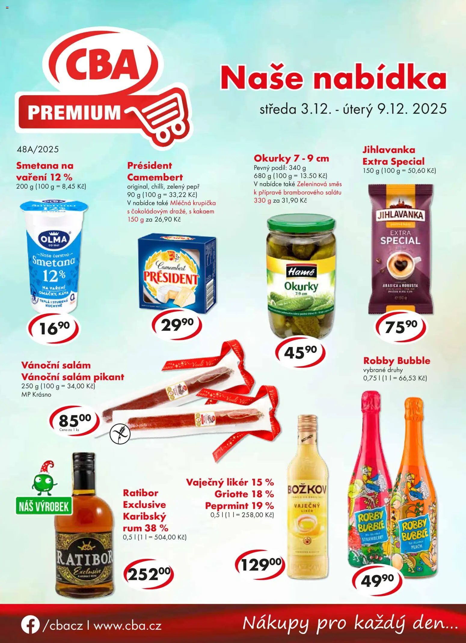 CBA leták - Premium od 03.12.2025 | Strana: 1 | Produkty: Káva, Okurky, Vaječný Likér, Kuchyně