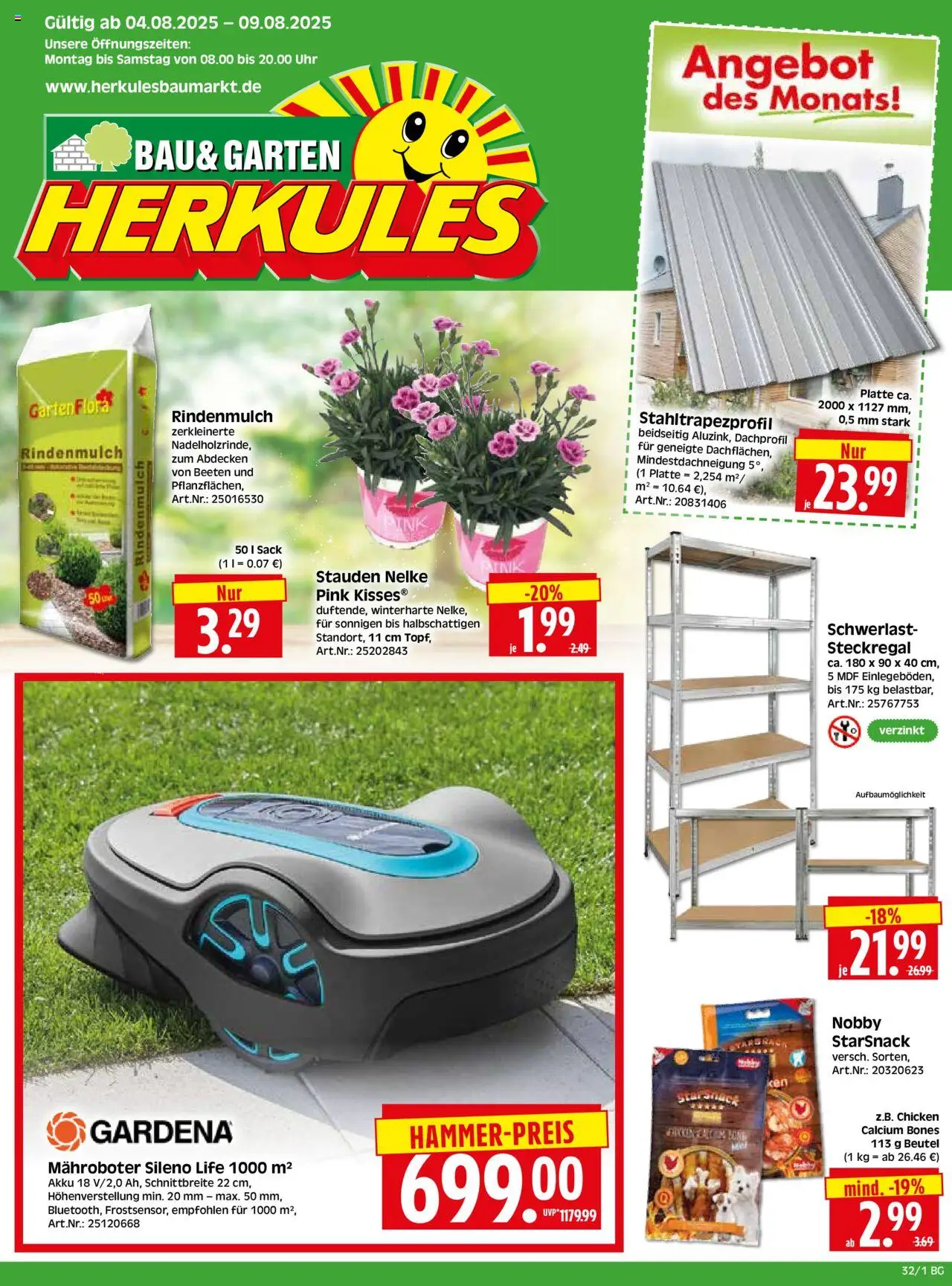 HERKULES - Bau & Garten - gültig ab dem 04.08.2025 | Seite: 1 | Produkte: Rindenmulch, Uhr