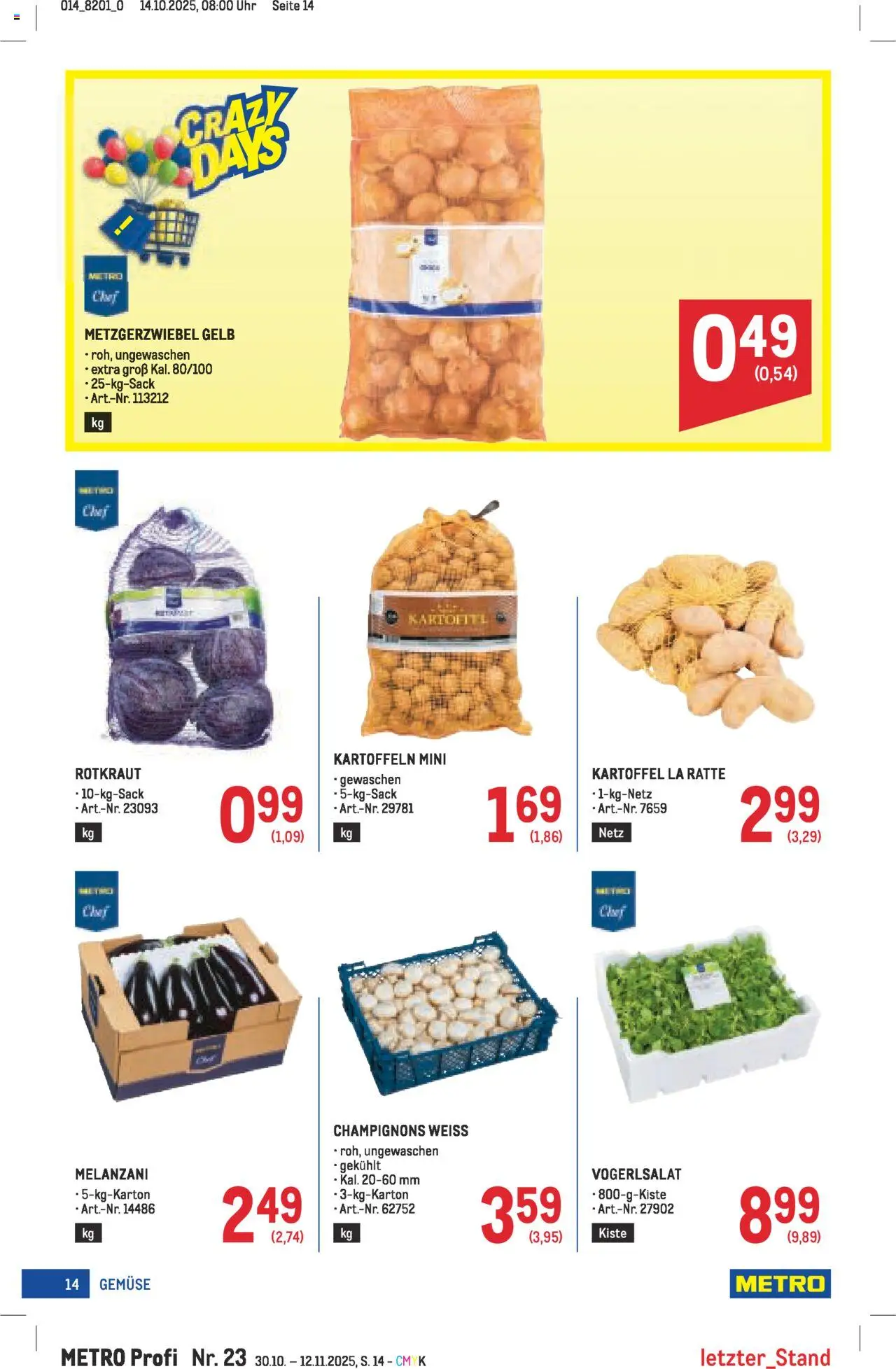 Metro angebote Profi gültig ab 30.10.2025 | Seite: 14 | Produkte: Kartoffeln, Gemüse, Uhr