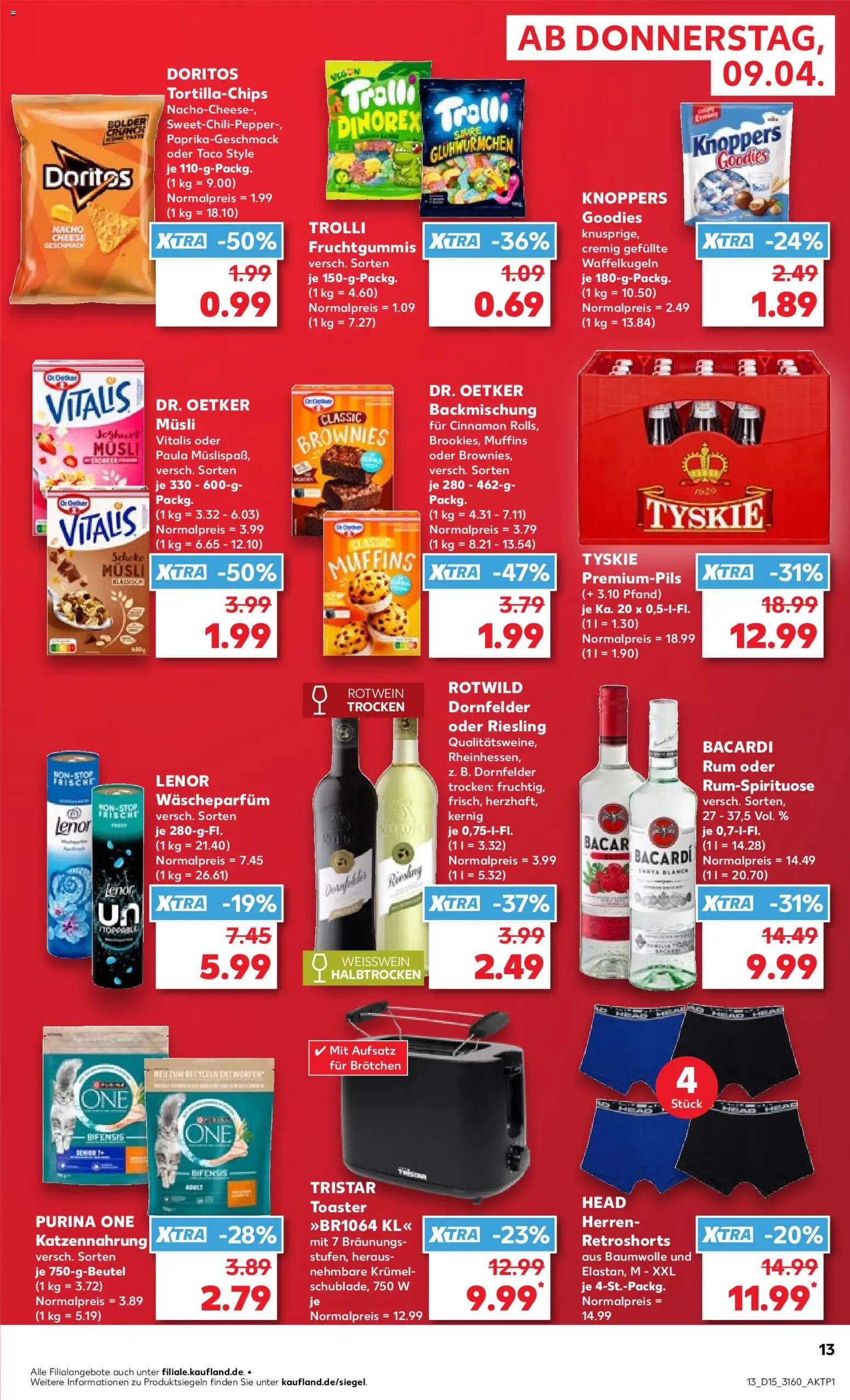 Kaufland Prospekt Berlin	 – gültig ab 09.04.2026 | Seite: 13 | Produkte: Musli, Bacardi, Tyskie, Rotwein