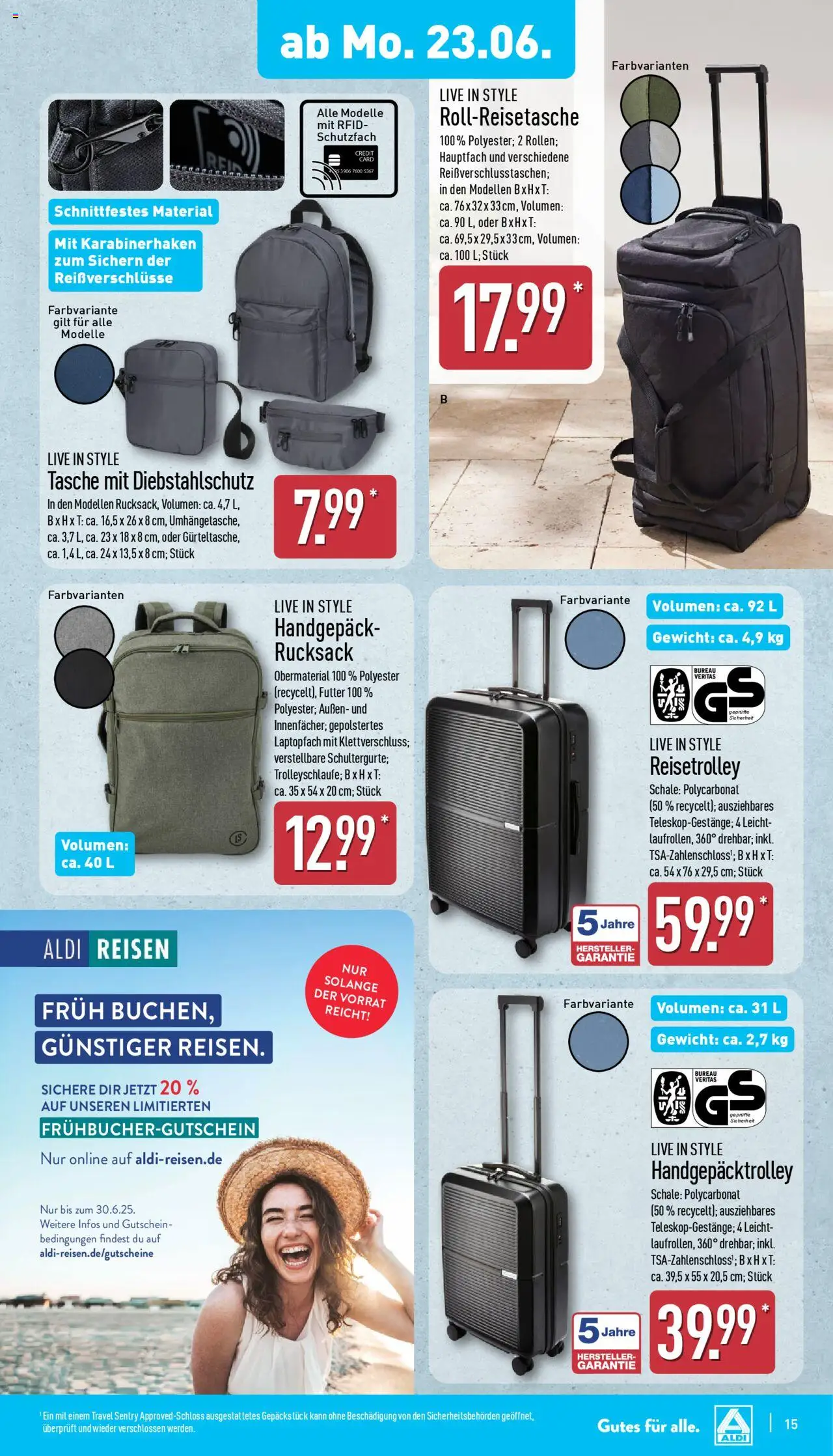 Aldi Prospekt 	 - gültig ab dem 23.06.2025 | Seite: 19 | Produkte: Tasche, Gewicht, Rucksack