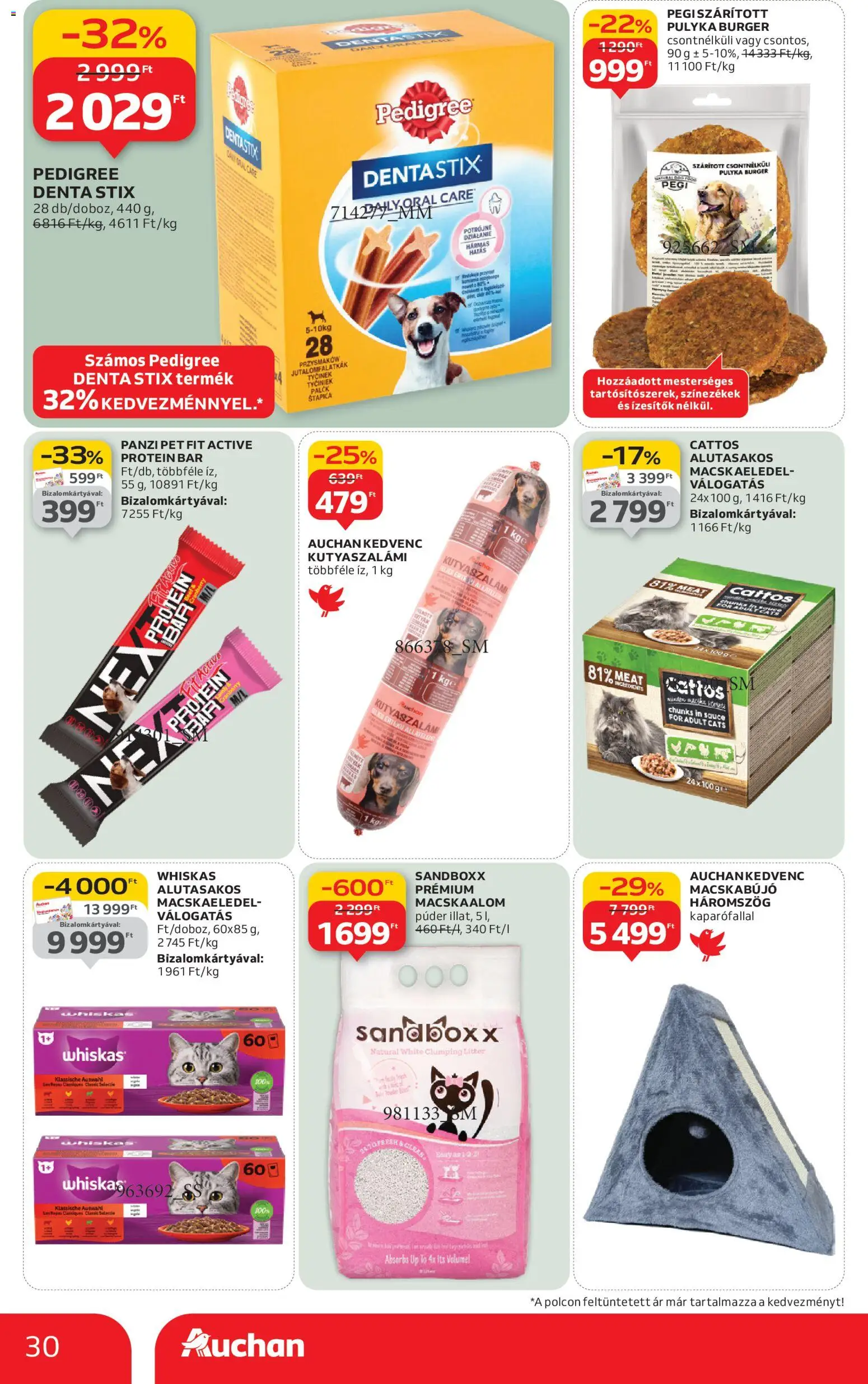 Auchan akciós ujság - amely érvényes a következő dátumtól: 02.01.2026 | Oldal: 30 | Termékek: Protein bar, Macskaeledel, Whiskas, Púder