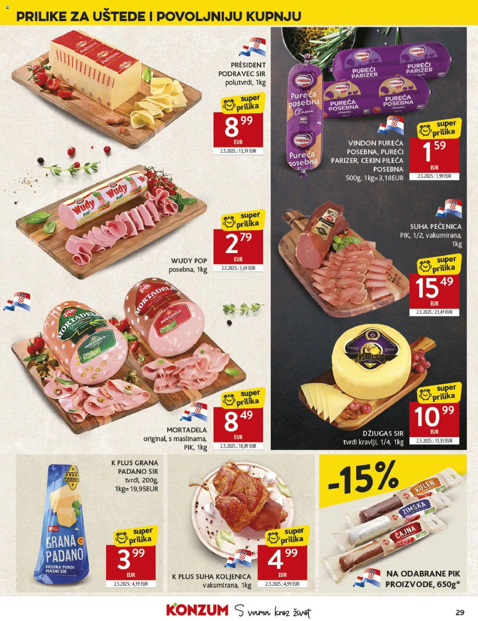 Konzum katalog | vrijedi od 29.10.2025 | Stranica: 29 | Proizvodi: Grana Padano, Sir, Džiugas, Kulen