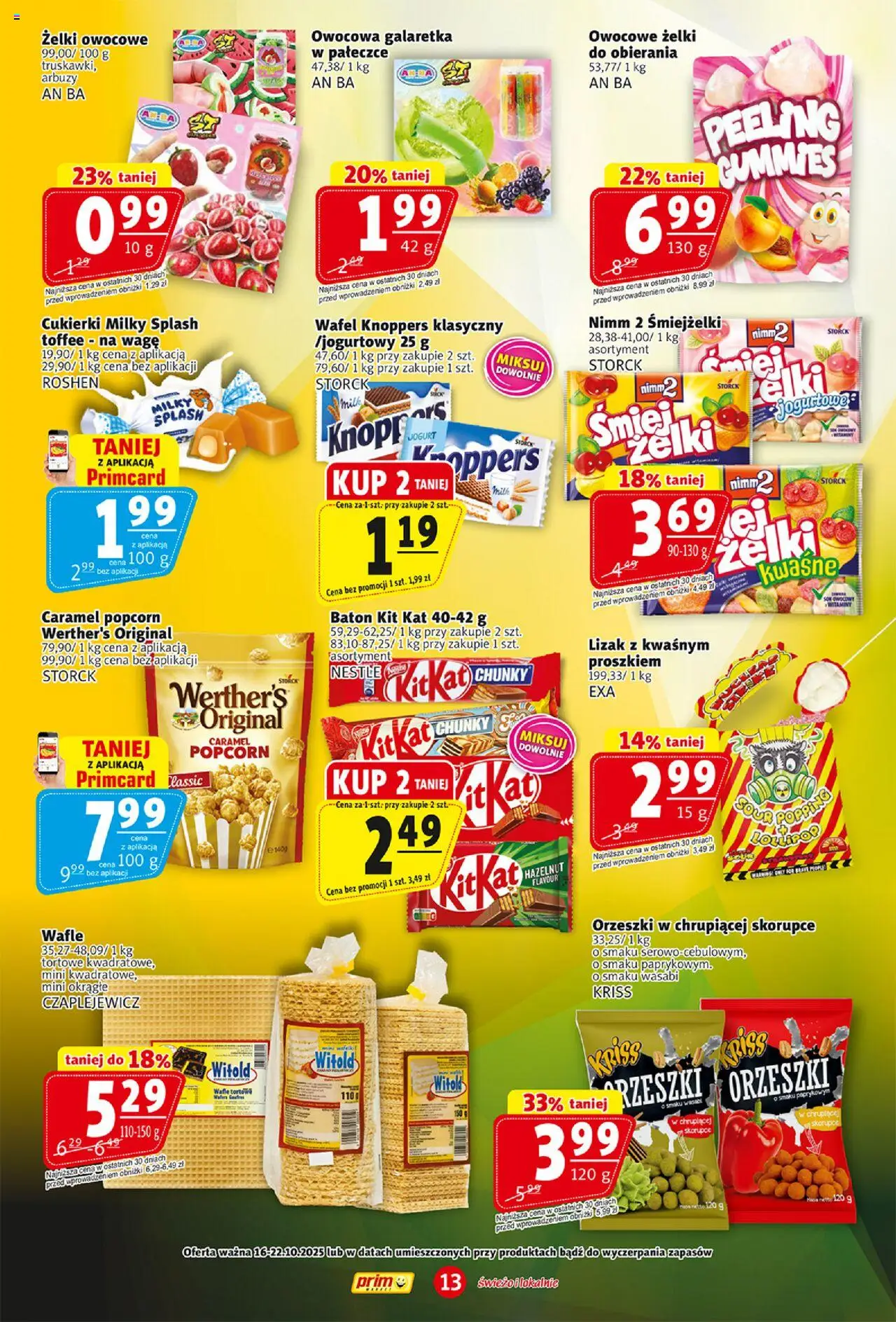 Prim Market Gazetka od 16.10.2025 | Strona: 13 | Produkty: Galaretka, Baton, Żelki, Cukierki