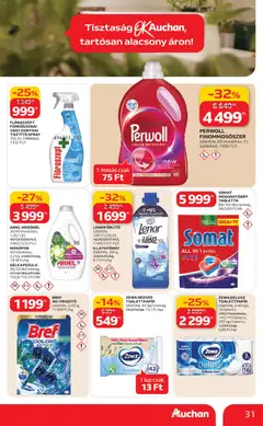 Auchan Akciós újság - amely érvényes a következő dátumtól: 26.02.2026 | Oldal: 31 | Termékek: Mosogatógép, Mosógél, Öblítő, Mosogatógép tabletta